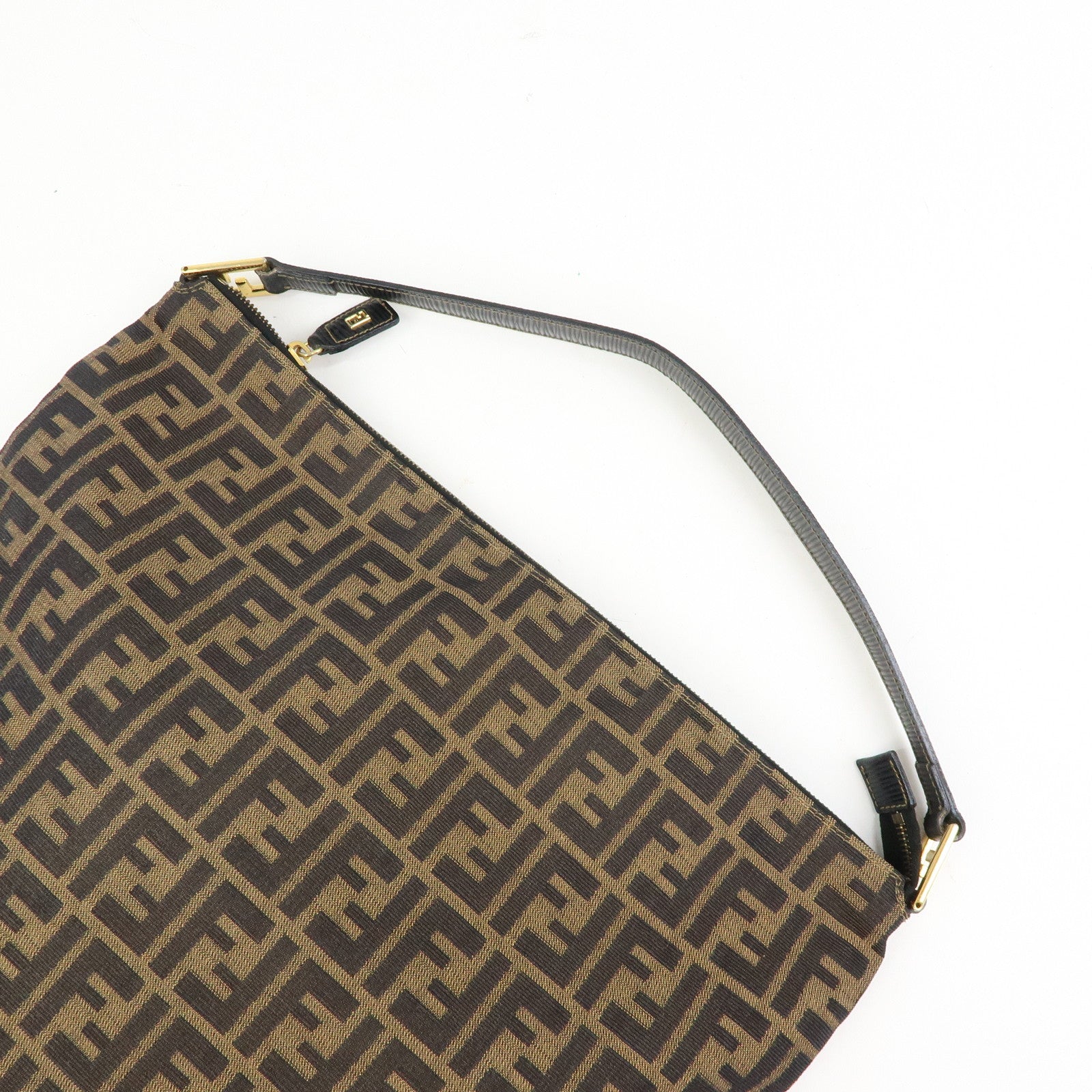 FENDI Zucca Canvas Leather Shoulder Bag Hand Bag Brown Black