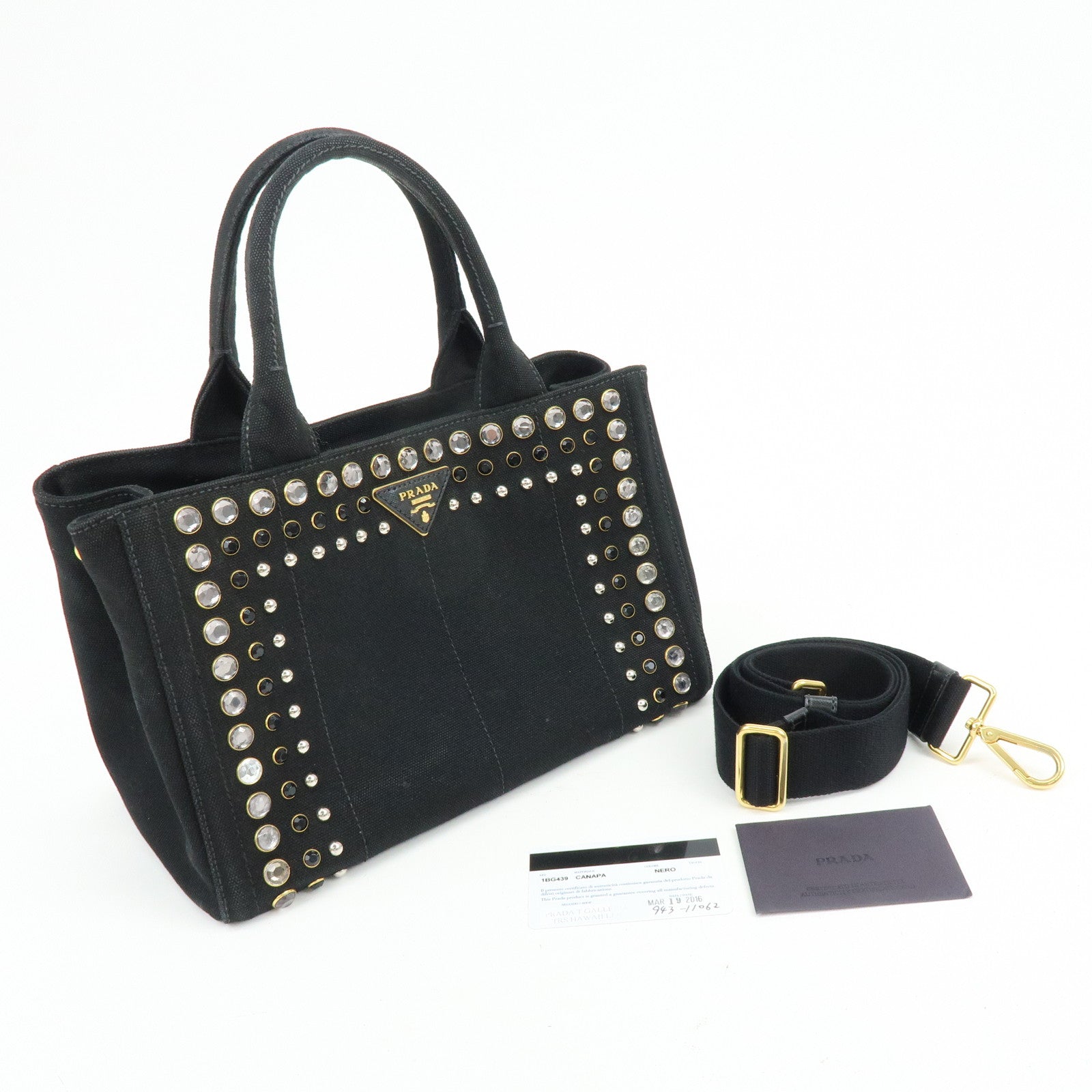 PRADA Triangle Logo Canapa Mini Canvas Bijoux 2Way Bag Black1BG439