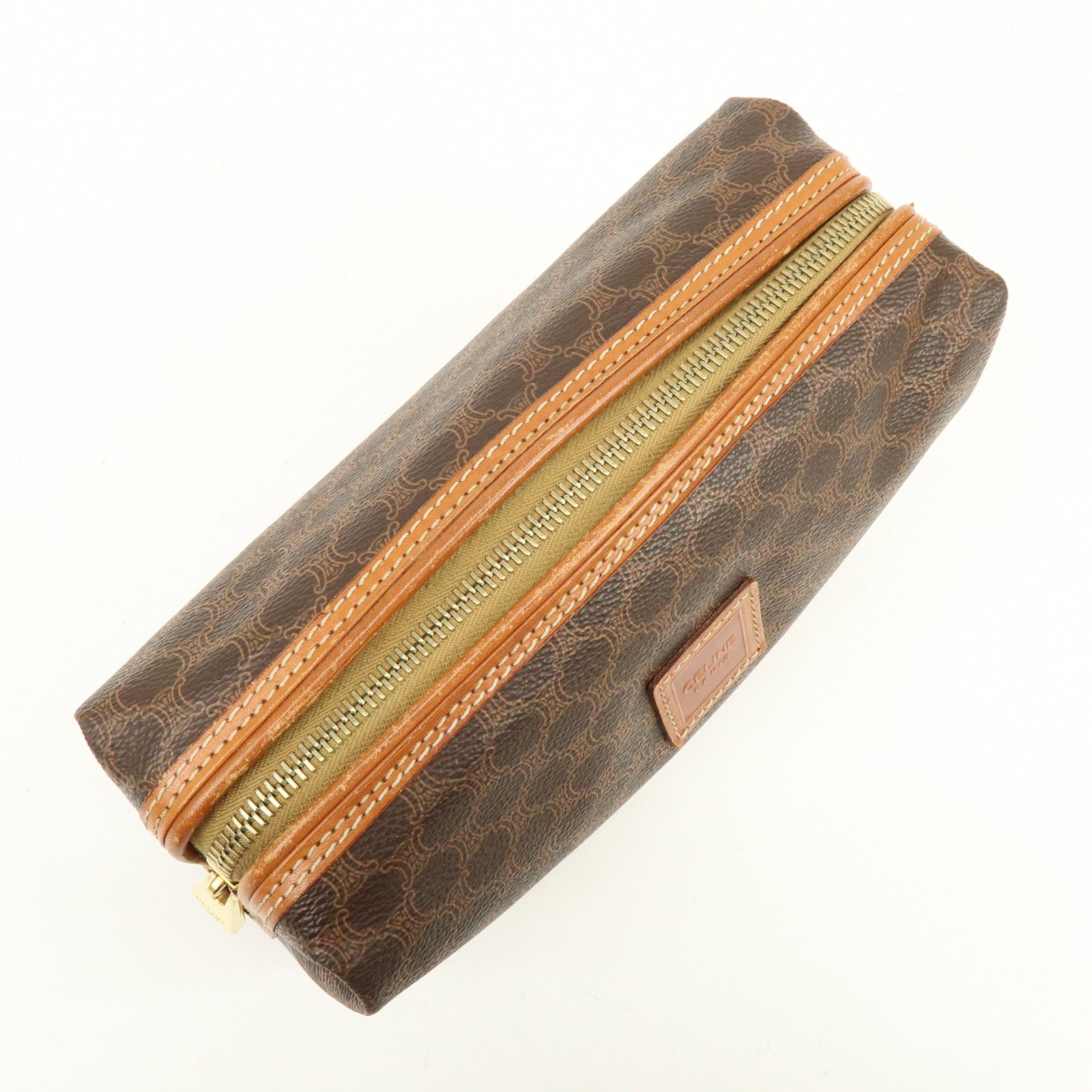 CELINE Macadam PVC Leather Pouch Cosmetic Pouch Brown