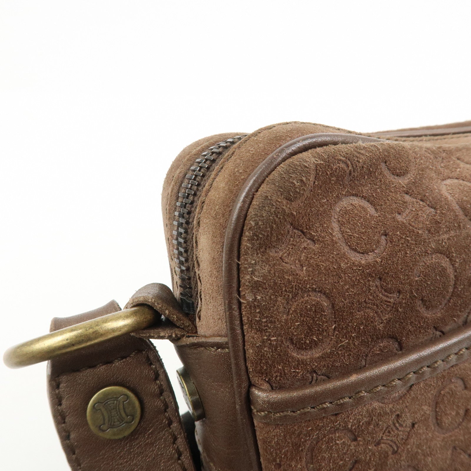 CELINE C Macadam Suede Leather Shoulder Bag Crossbody Bag Brown