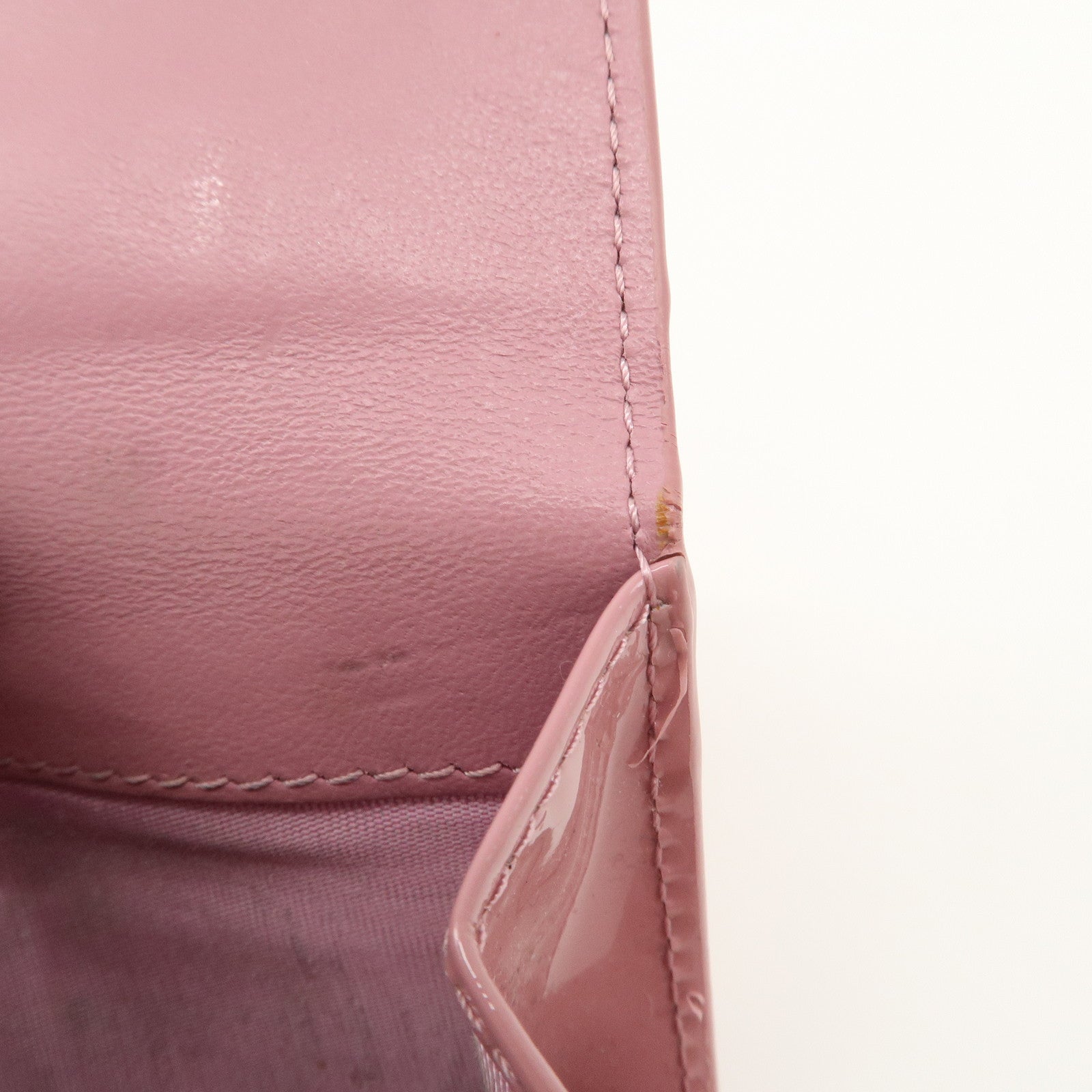 Christian Dior Lady Dior Cannage Patent Leather Tri-fold Wallet Pink Used