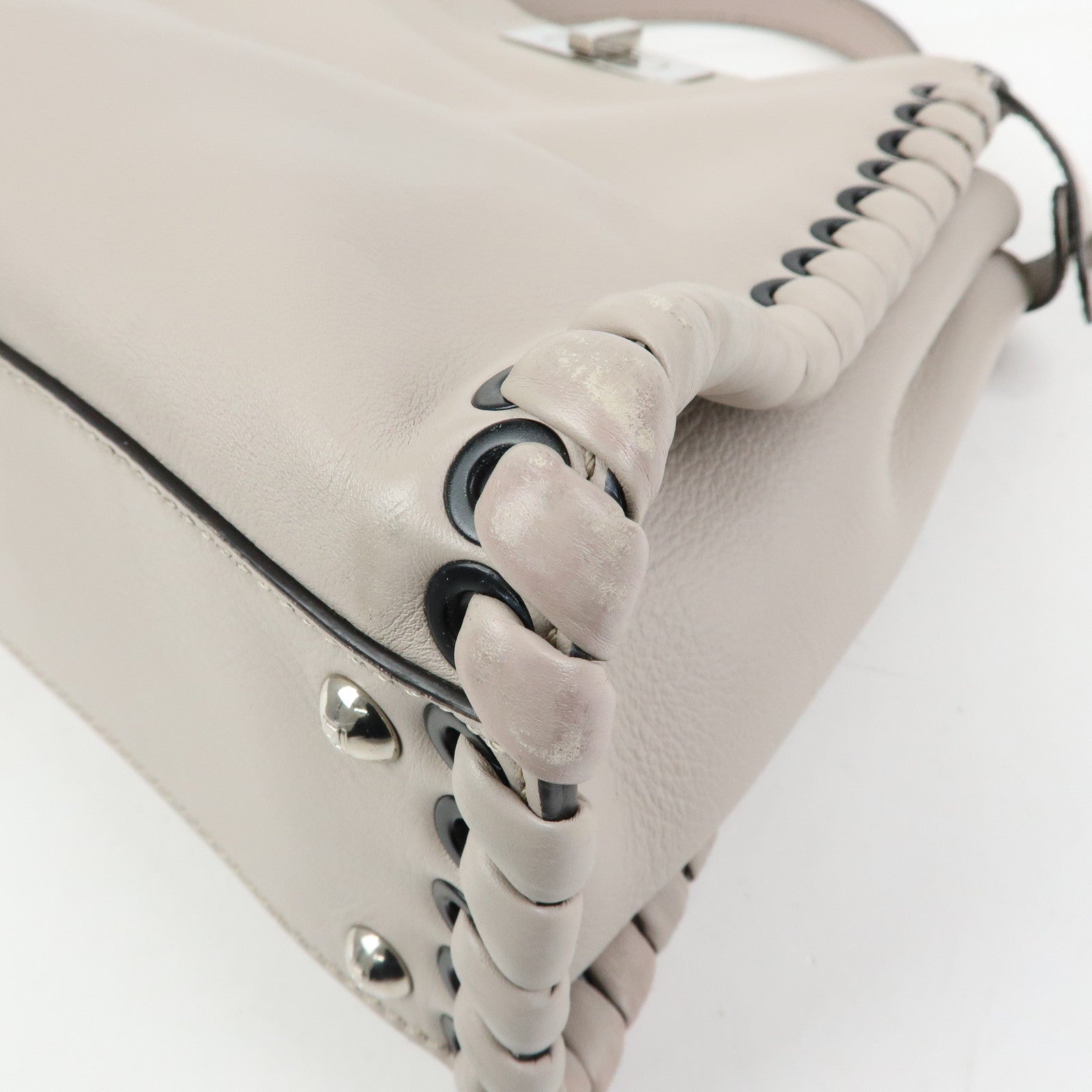 FENDI Peekaboo Leather 2Way Bag Hand Bag Shoulder Bag Gray 8BN290