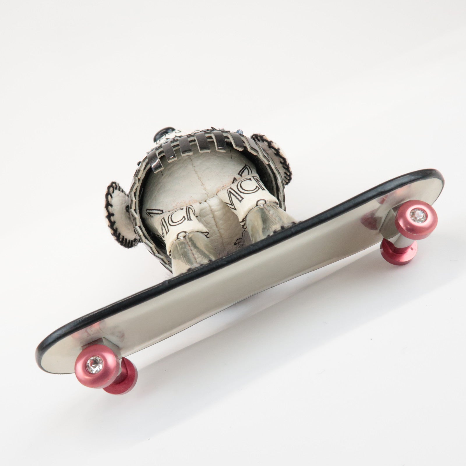 MCM Rabbit Skateboard Leather Metal Key Holder Ivory Black