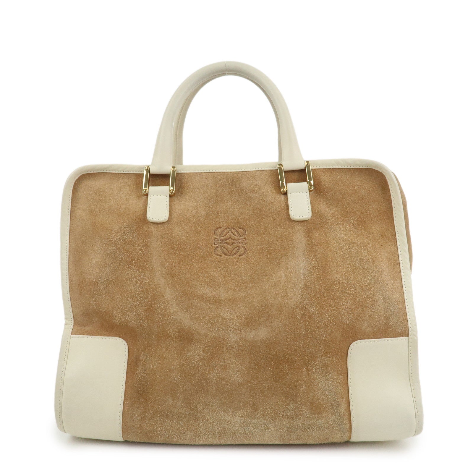 LOEWE Anagram Leather Amazona 35 Hand Bag Tote Bag Beige Ivory