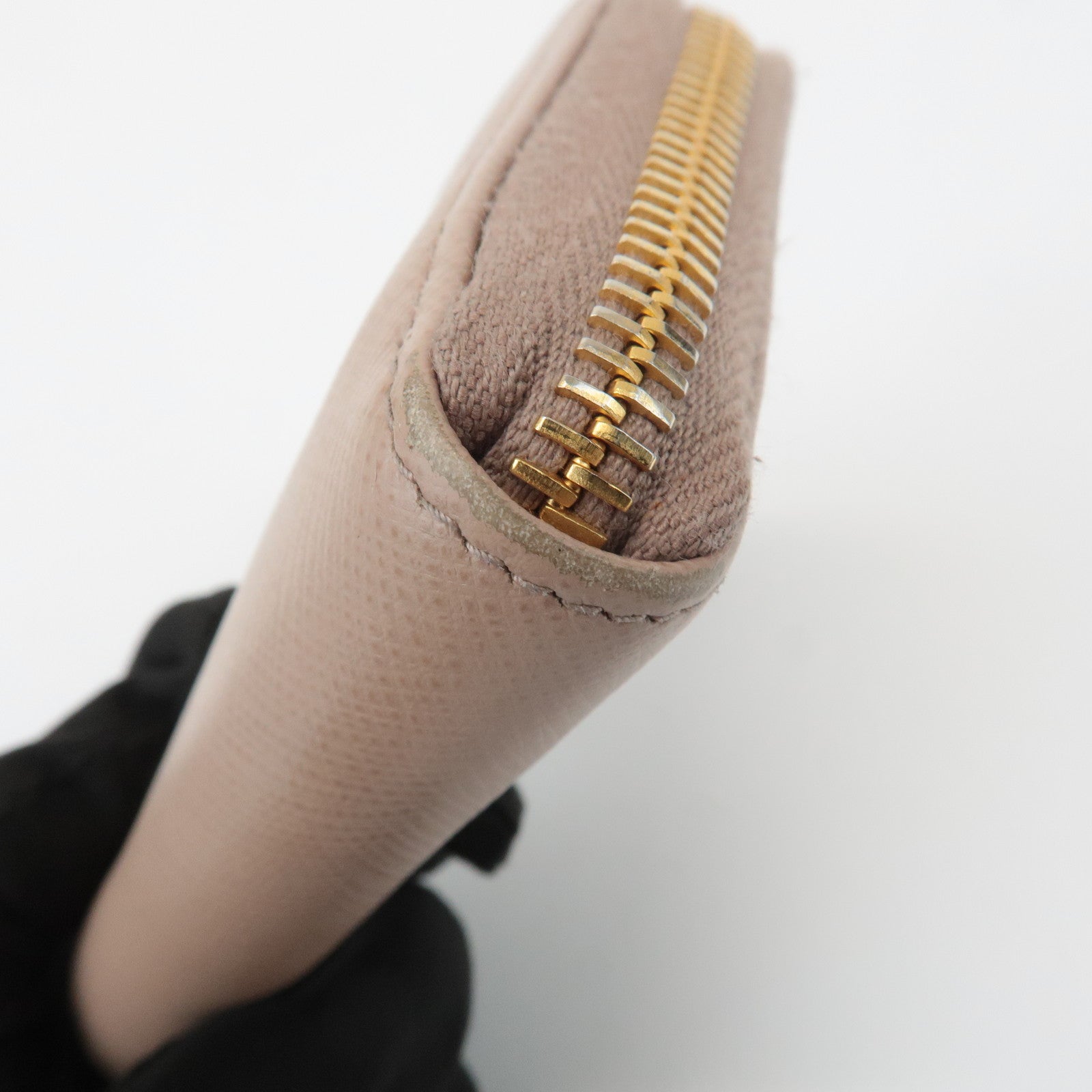 PRADA Logo Saffiano Leather Zippy Coin Case Pink Beige 1ML025 Used