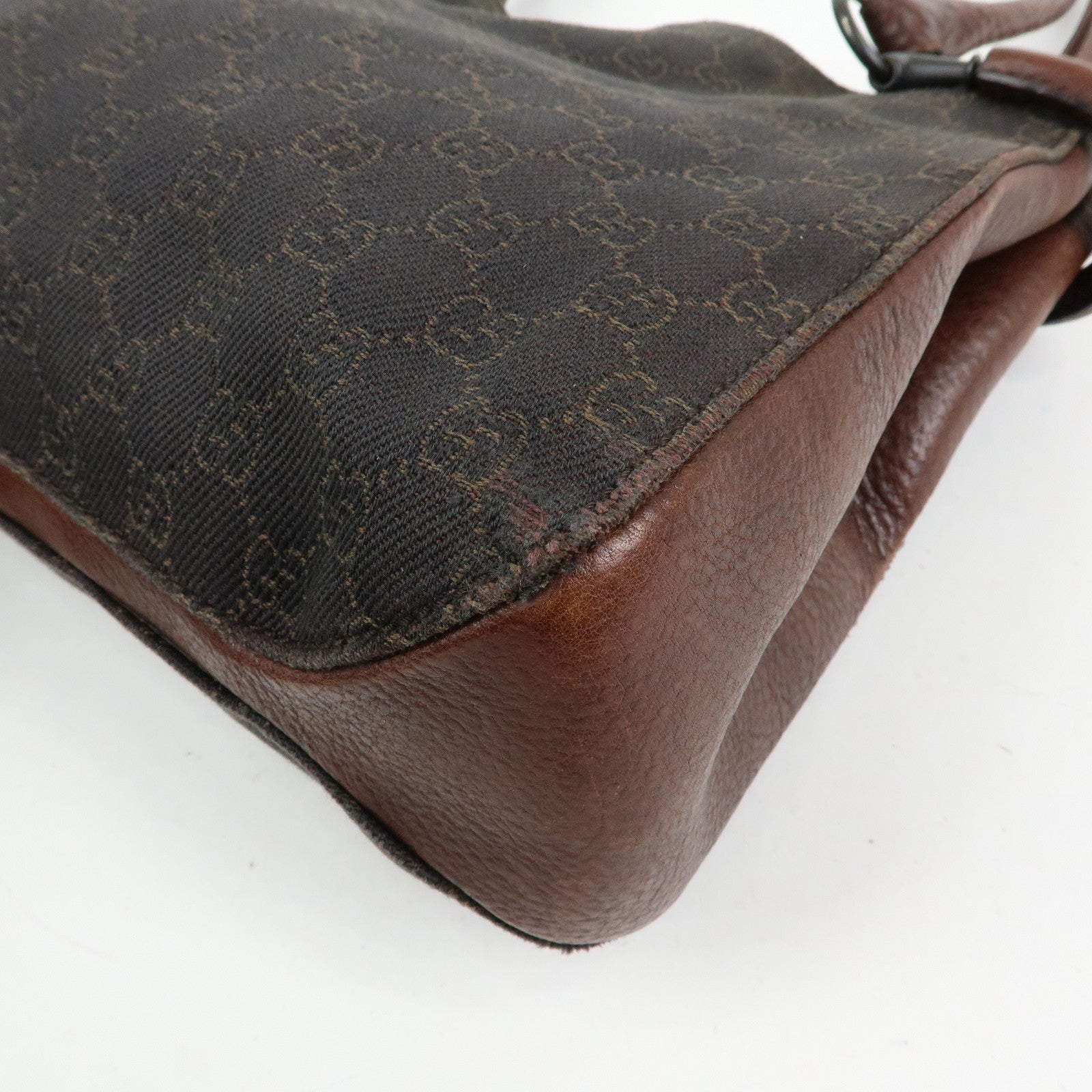 GUCCI GG Denim Leather Tote Bag Shoulder Bag Dark Brown 101971