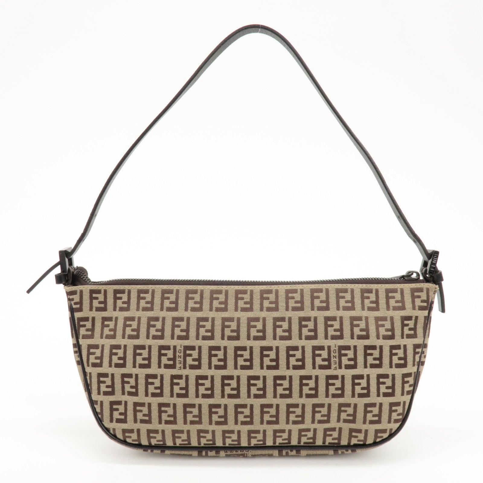 FENDI Zucchino Canvas Leather Shoulder Bag Hand Bag Brown 8BR144 Used