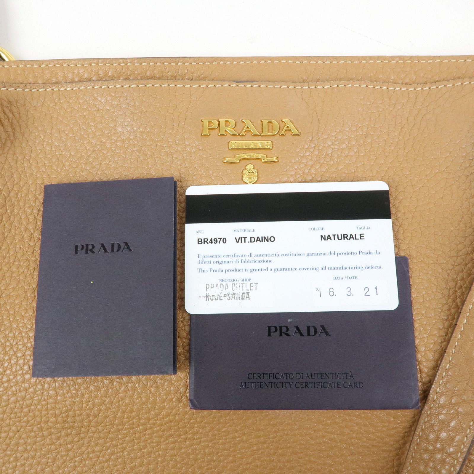 PRADA Vitello Daino Leather Tote Bag Shoulder Bag Brown BR4970