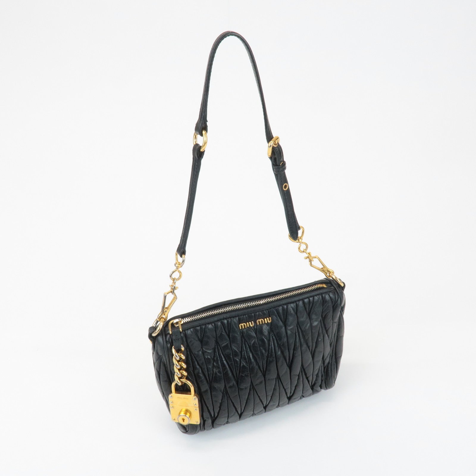 MIU MIU Logo Matelasse Leather Shoulder Bag Black 5N1521