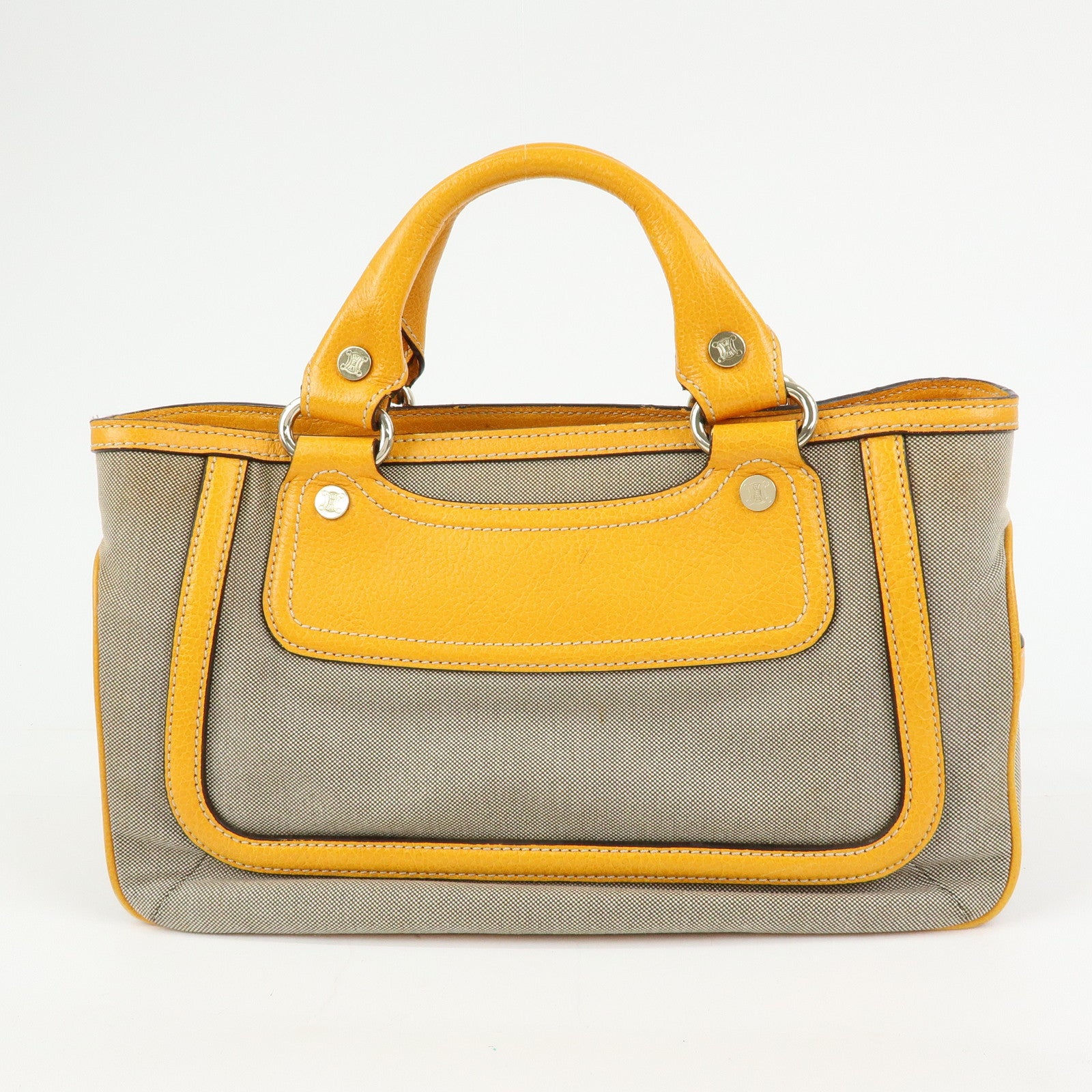 CELINE Leather Canvas Boogie Bag Hand Bag Yellow Gray