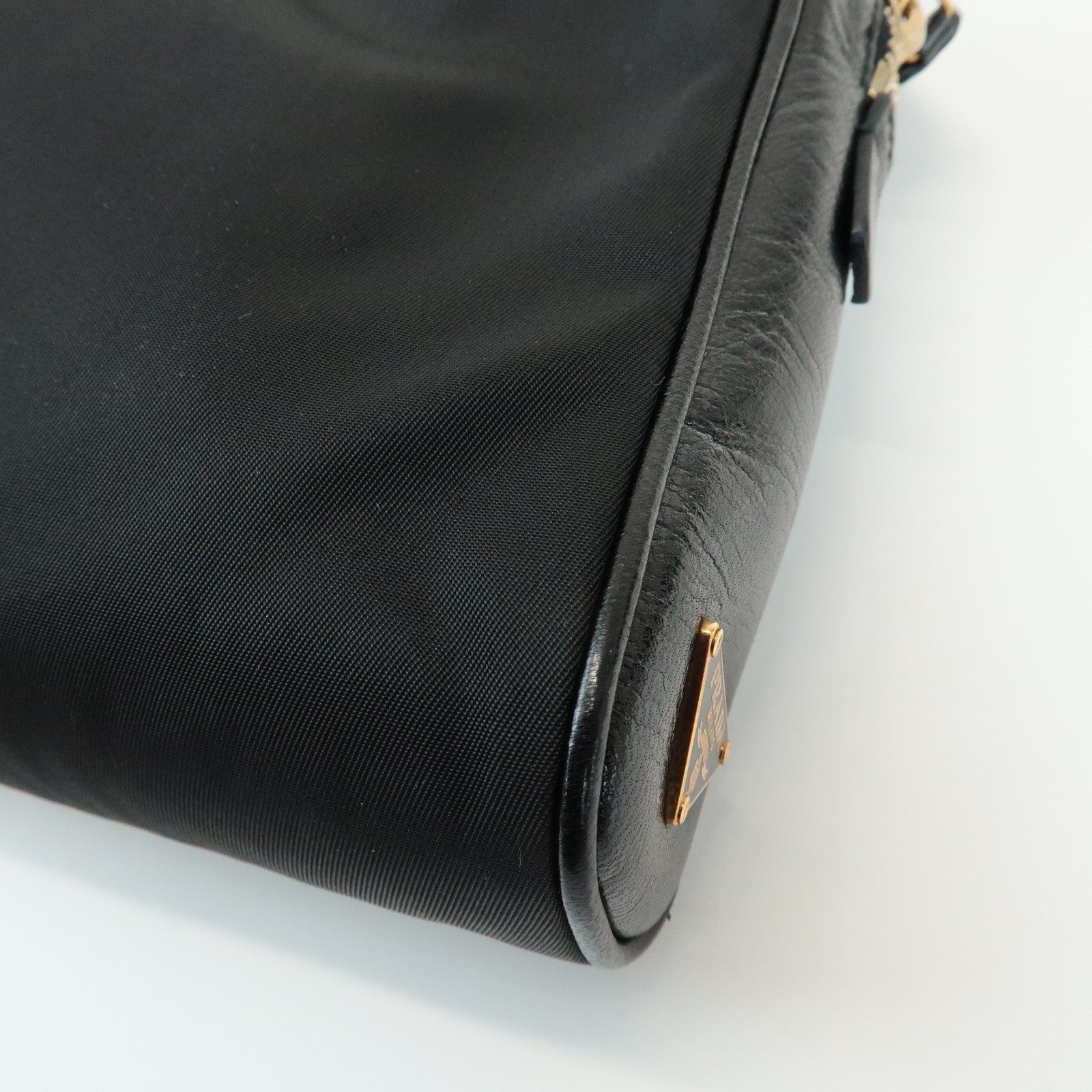 PRADA Triangle Logo Nylon Leather Shoulder Bag Black BN0218