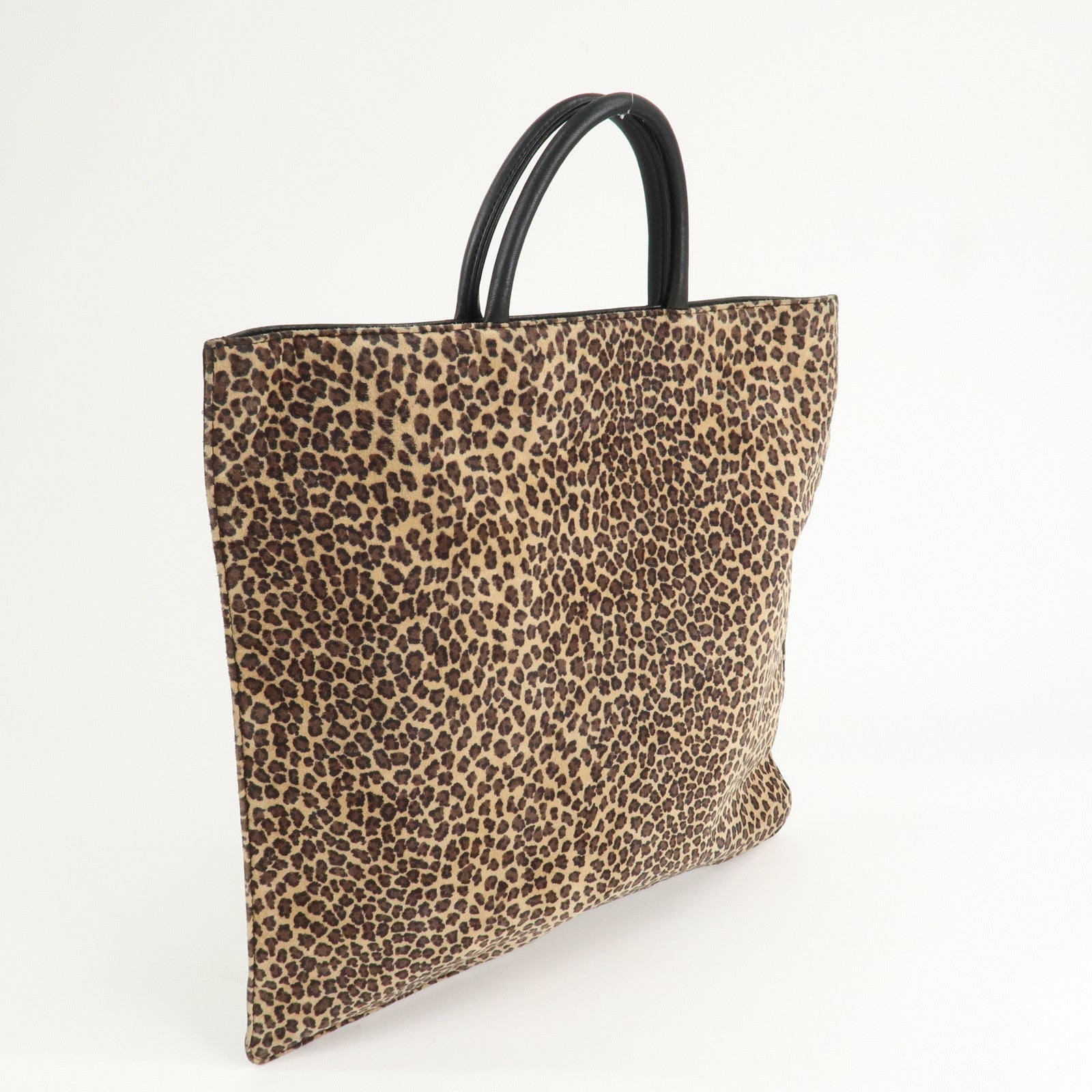 LOEWE Anagram Leather Tote Bag Leopard Black