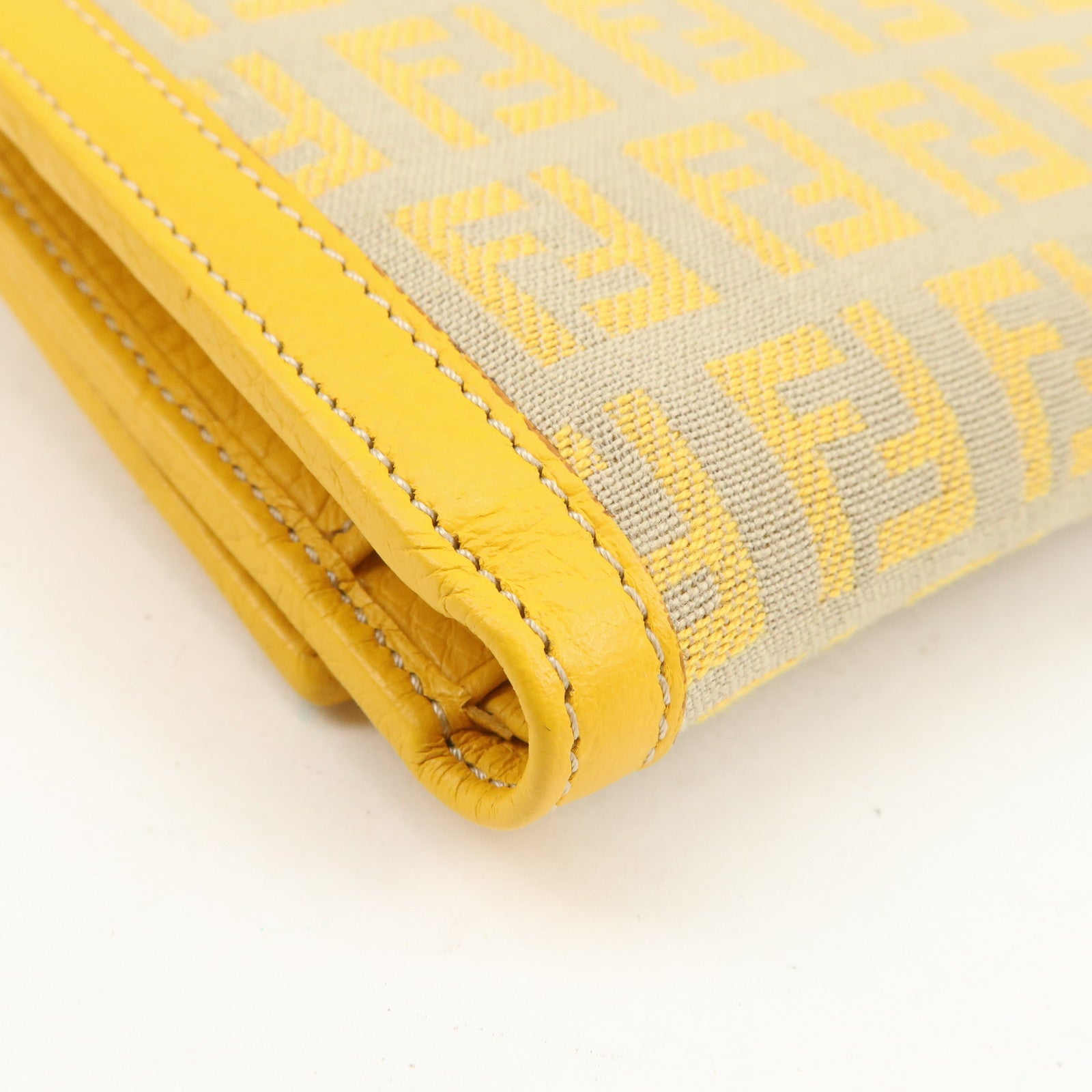 FENDI Zucchino Canvas Leather Tri-fold Compact Wallet Yellow 8M0177