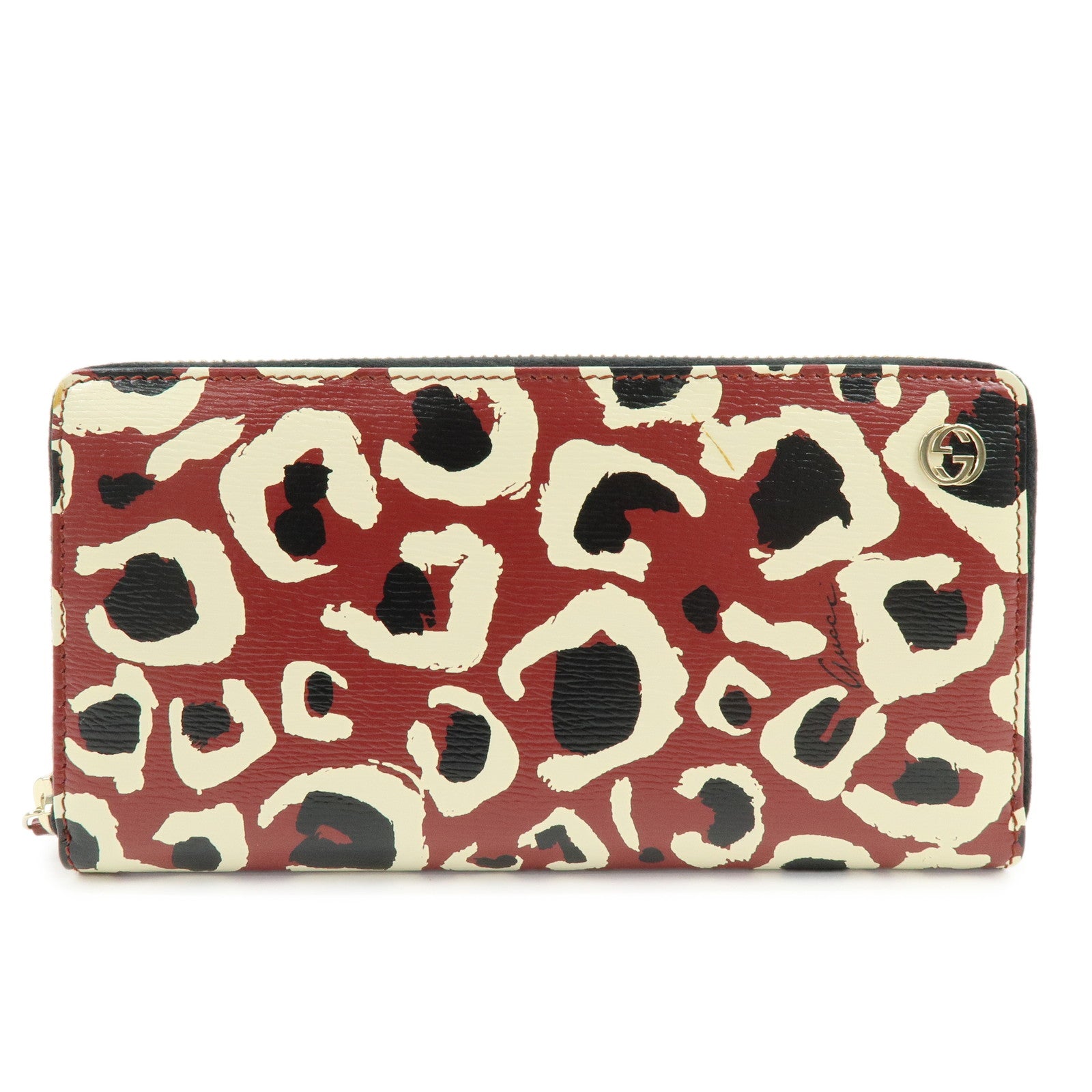 GUCCI Interlocking G Leather Round Zippy Long Wallet Red 309705
