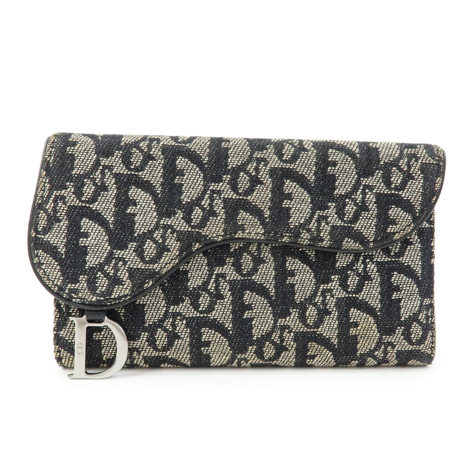 Christian Dior Oblique Jacquard Flap Long Wallet Navy White