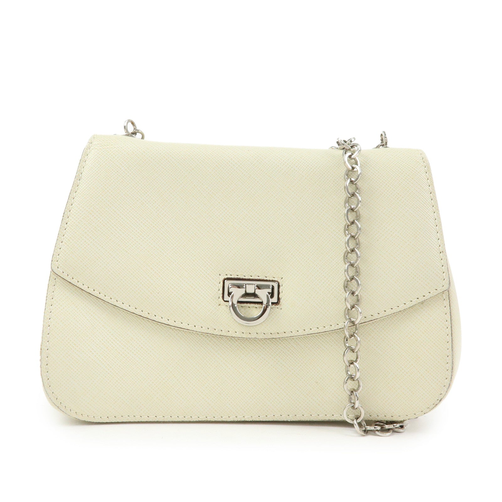 Ferragamo Gancini Leather Chain Shoulder Bag Crossbody Bag Ivory