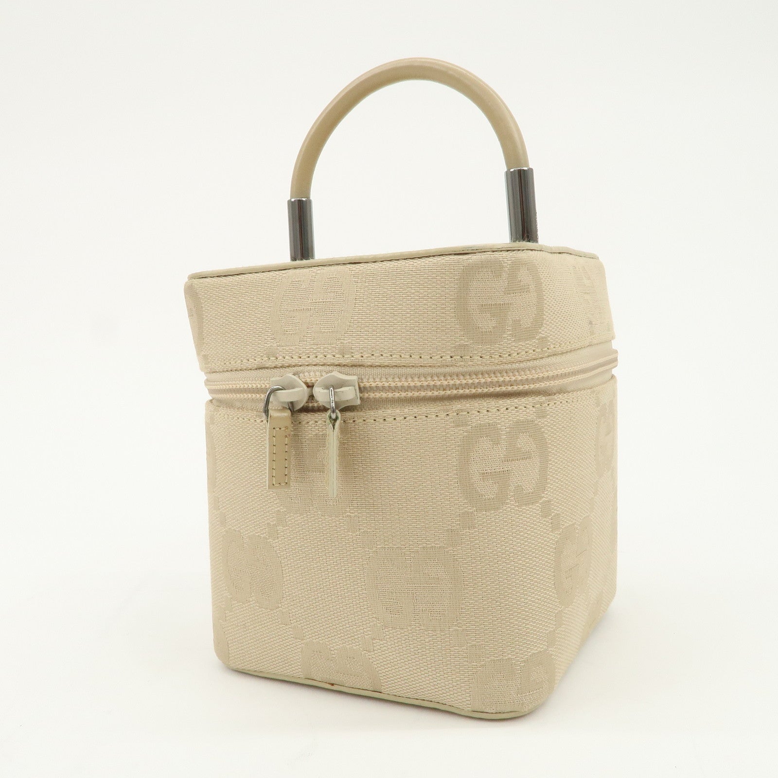 GUCCI GG Canvas Leather Vanity Bag Hand Bag Light Beige 039.1052