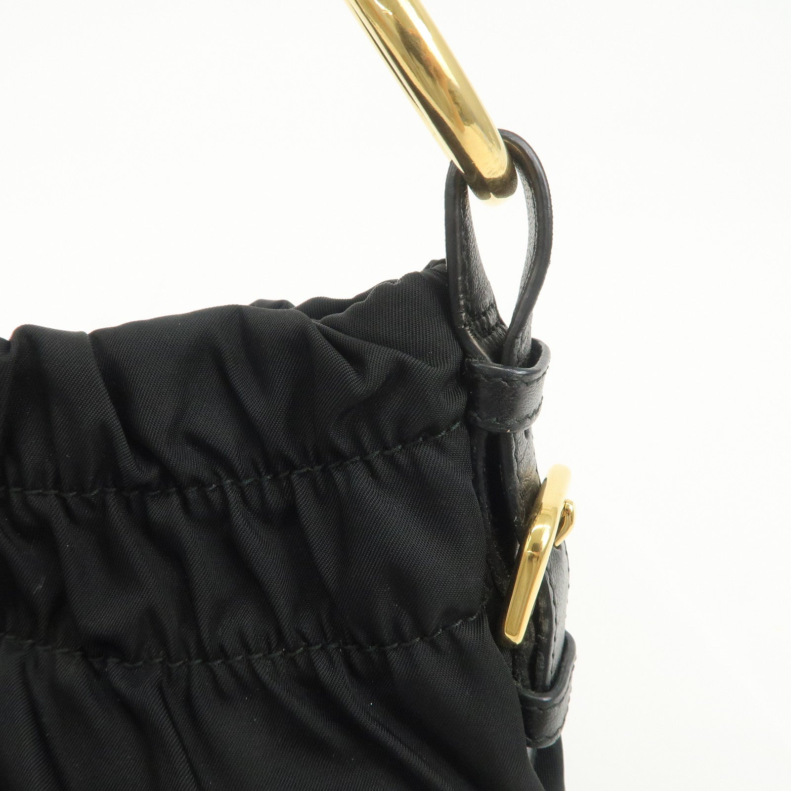 PRADA Nylon Leather Gathered Ribbon Shoulder Bag Hand Bag BR4237