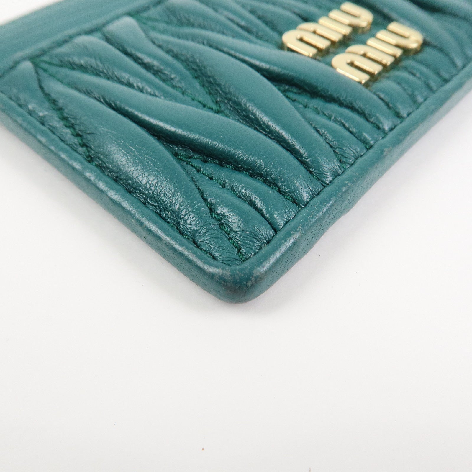 MIU MIU Matelasse Leather Card Case Card Holder Green 5MC076