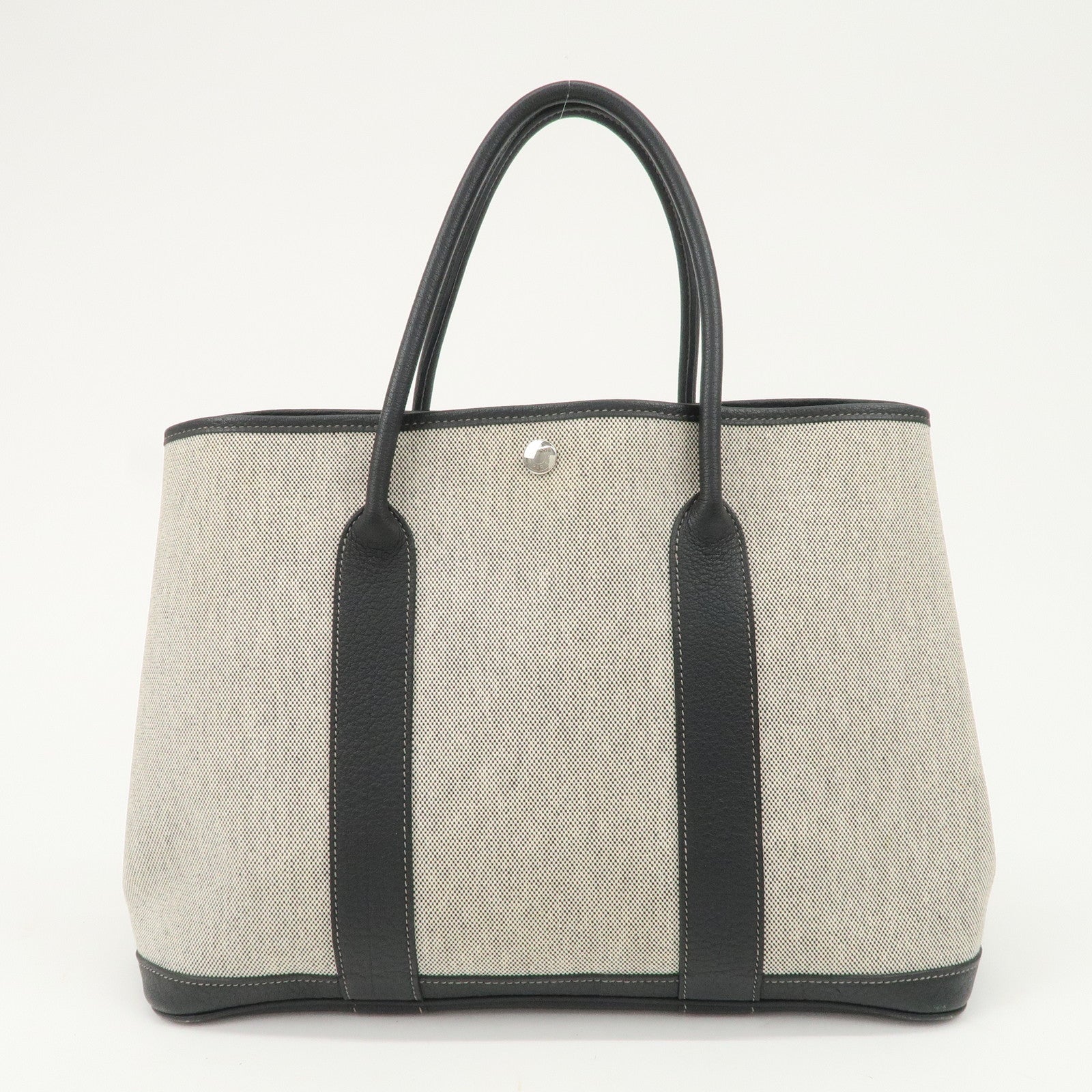 HERMES Leather Toile Garden Party PM P Stamped Tote Bag Natural