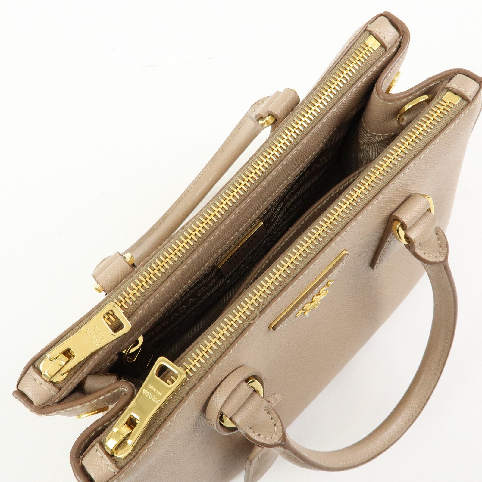 PRADA Triangle Logo Galleria Saffiano Leather 2Way Bag Beige 1BA896