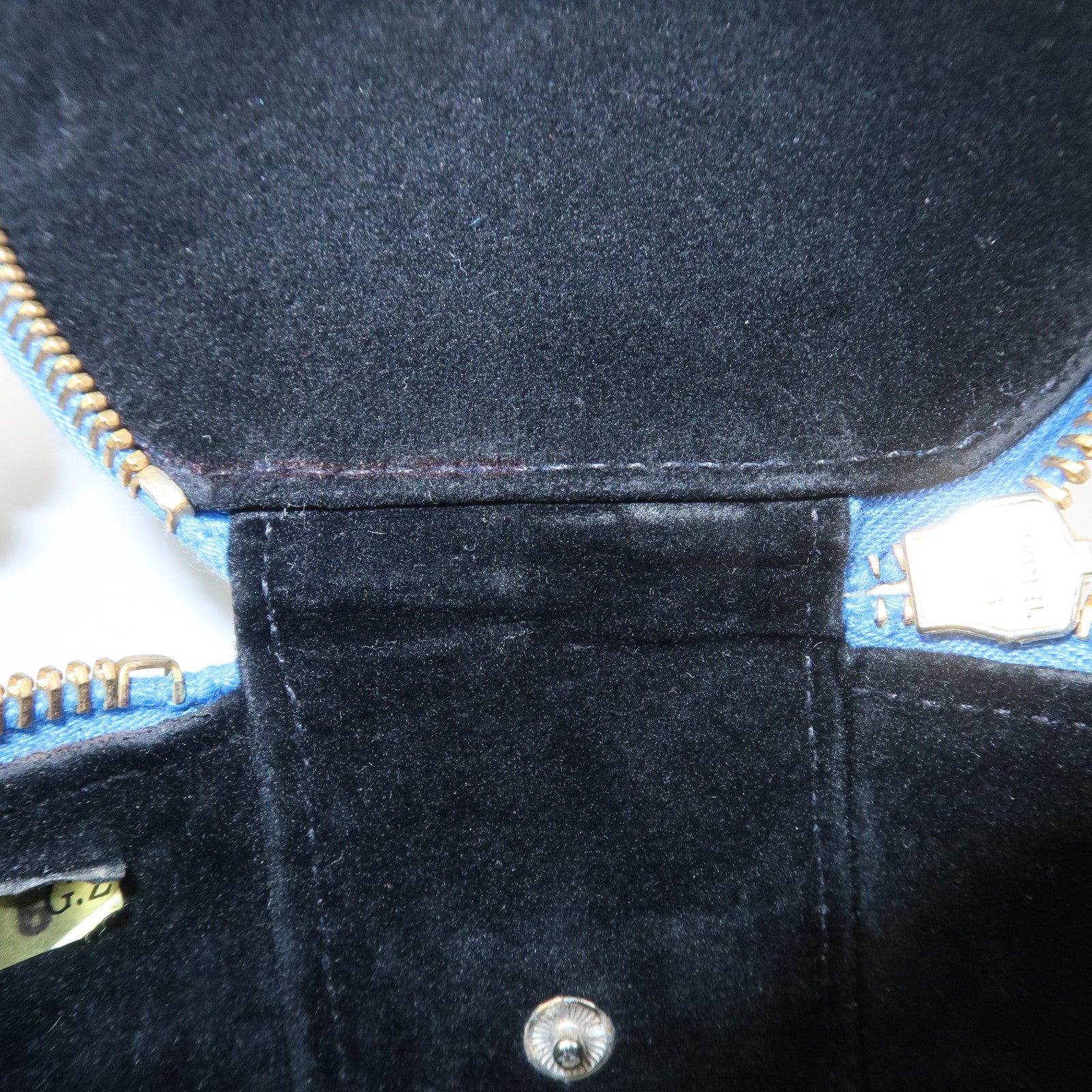 CHANEL COCO Mark Caviarskin Round Cosmetic Pouch Blue Gold