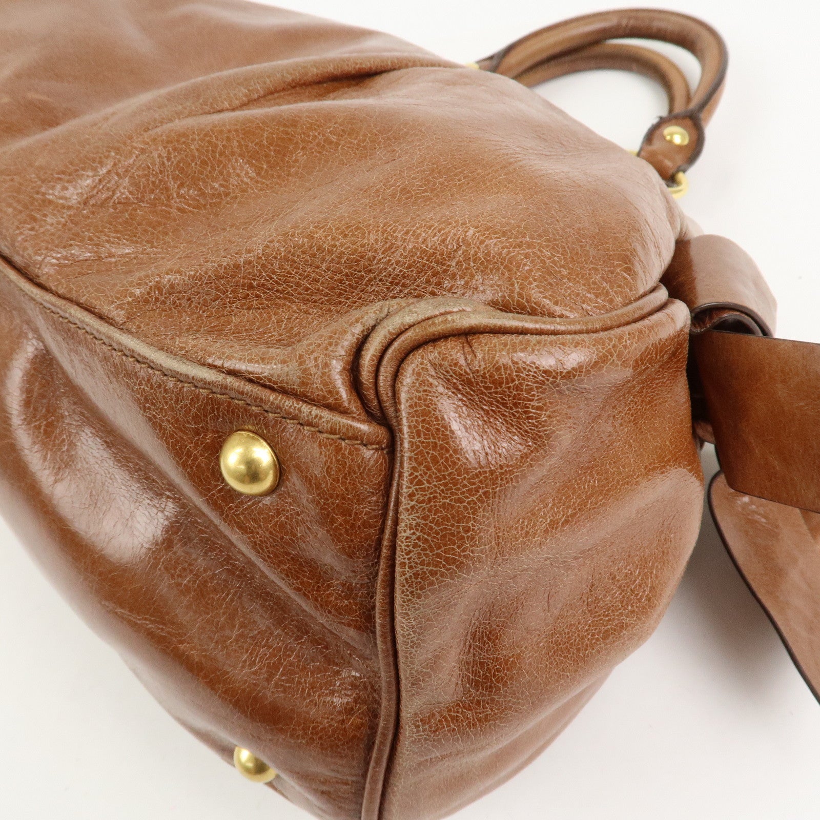 MIU MIU Logo Leather 2Way Bag Hand Bag Shoulder Bag Brown