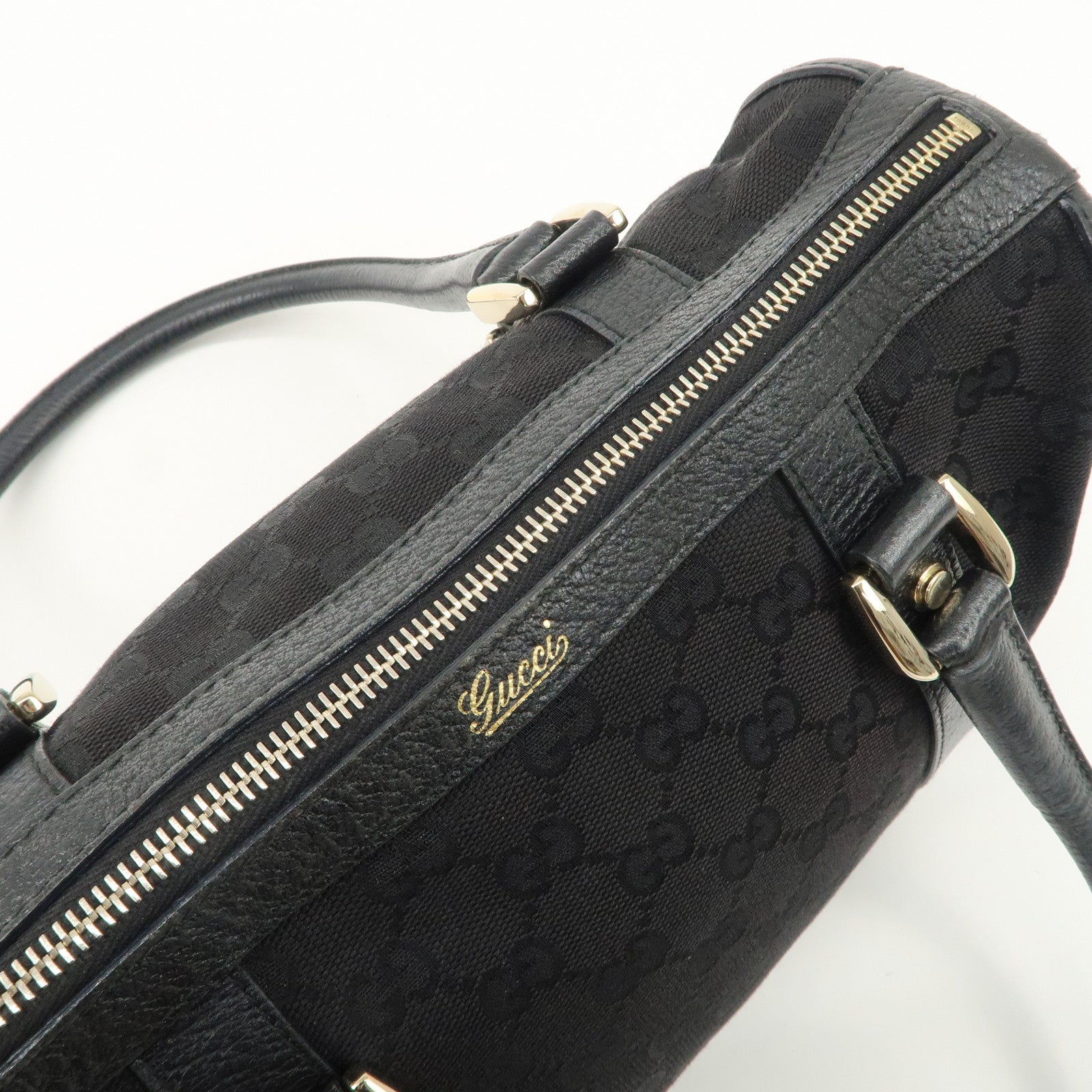 GUCCI Abbey GG Canvas Leather Boston Bag Hand Bag Black 130942 Used