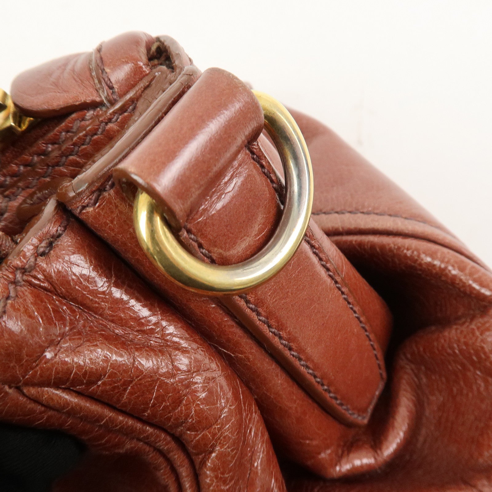 PRADA Logo Leather 2Way Hand Bag Shoulder Bag Brown BN2324