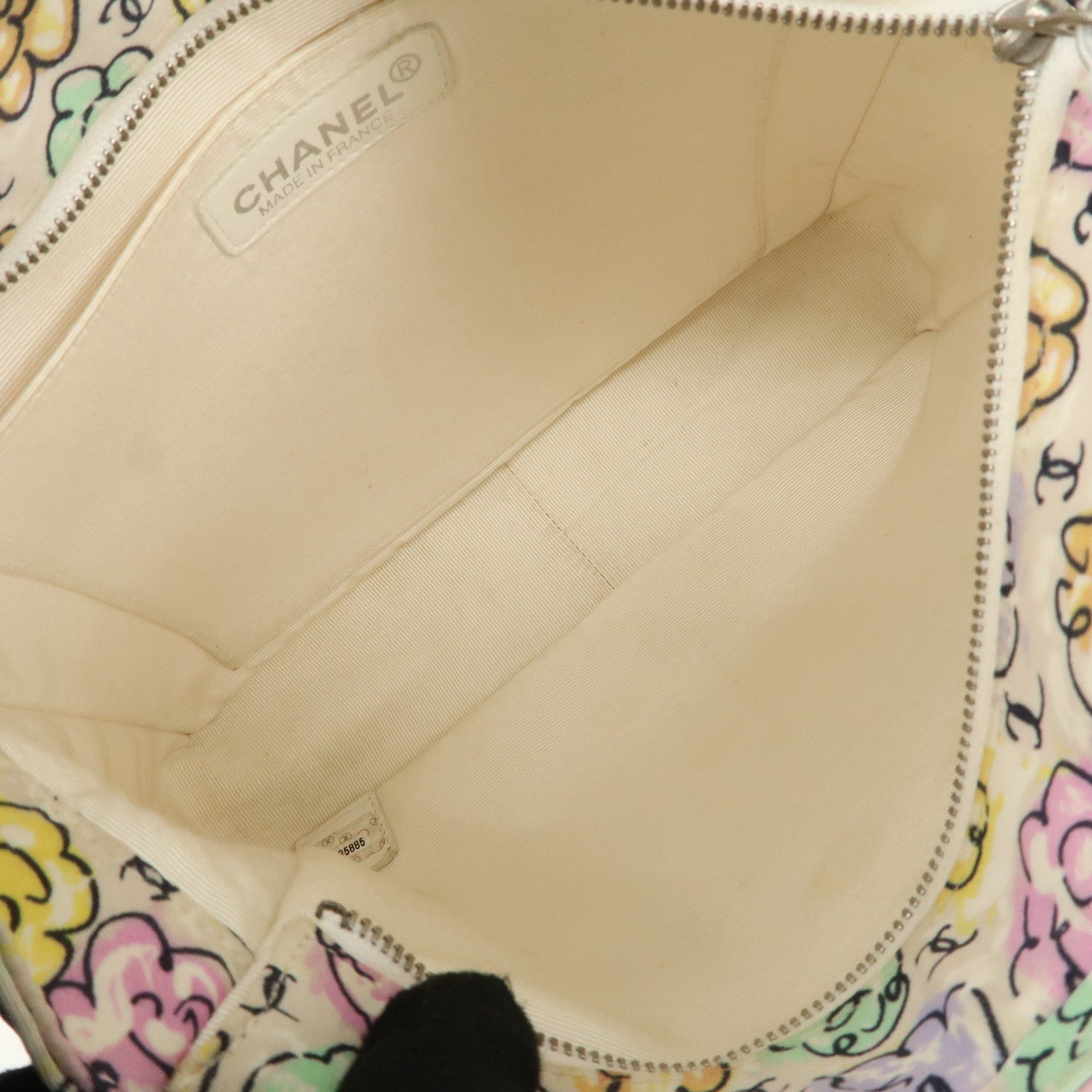 CHANEL Camellia Canvas Nylon 2Way Bag Hand Bag Flower Multicolor Used