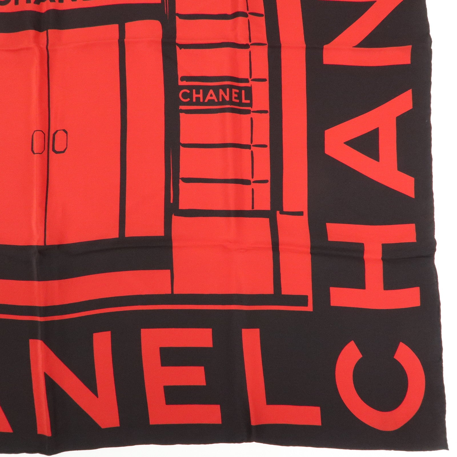 CHANEL Cambon Line Logo Silk 100% Scarf Red Black