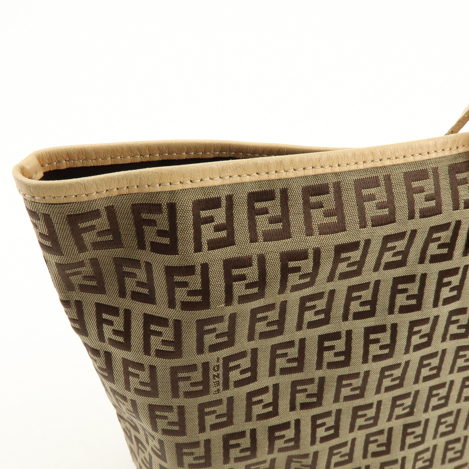 FENDI Zucchino Canvas Tote Bag Shoulder Bag Beige Brown 8BH005