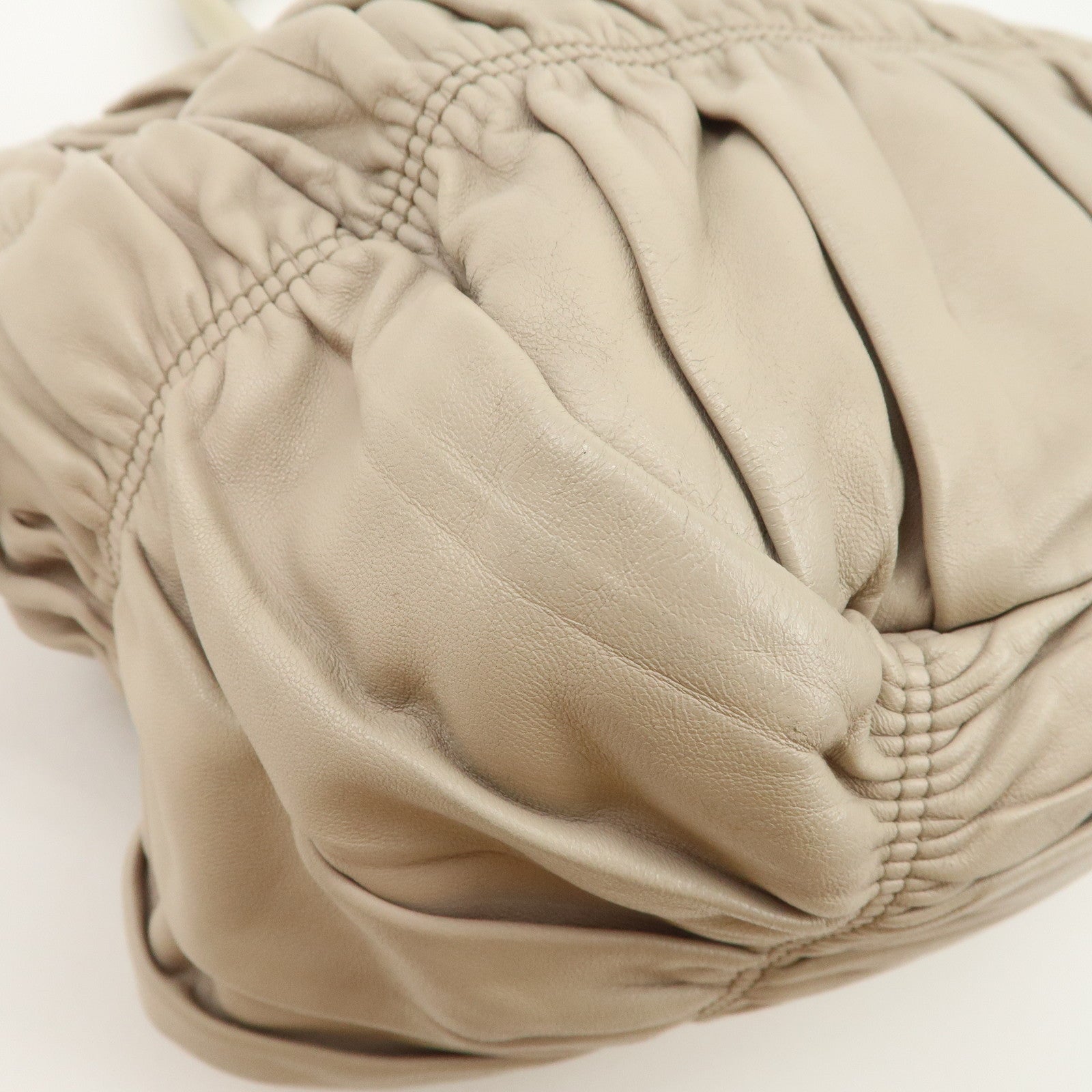 PRADA Logo Leather Gathered 2Way Hand Bag Beige BN1336