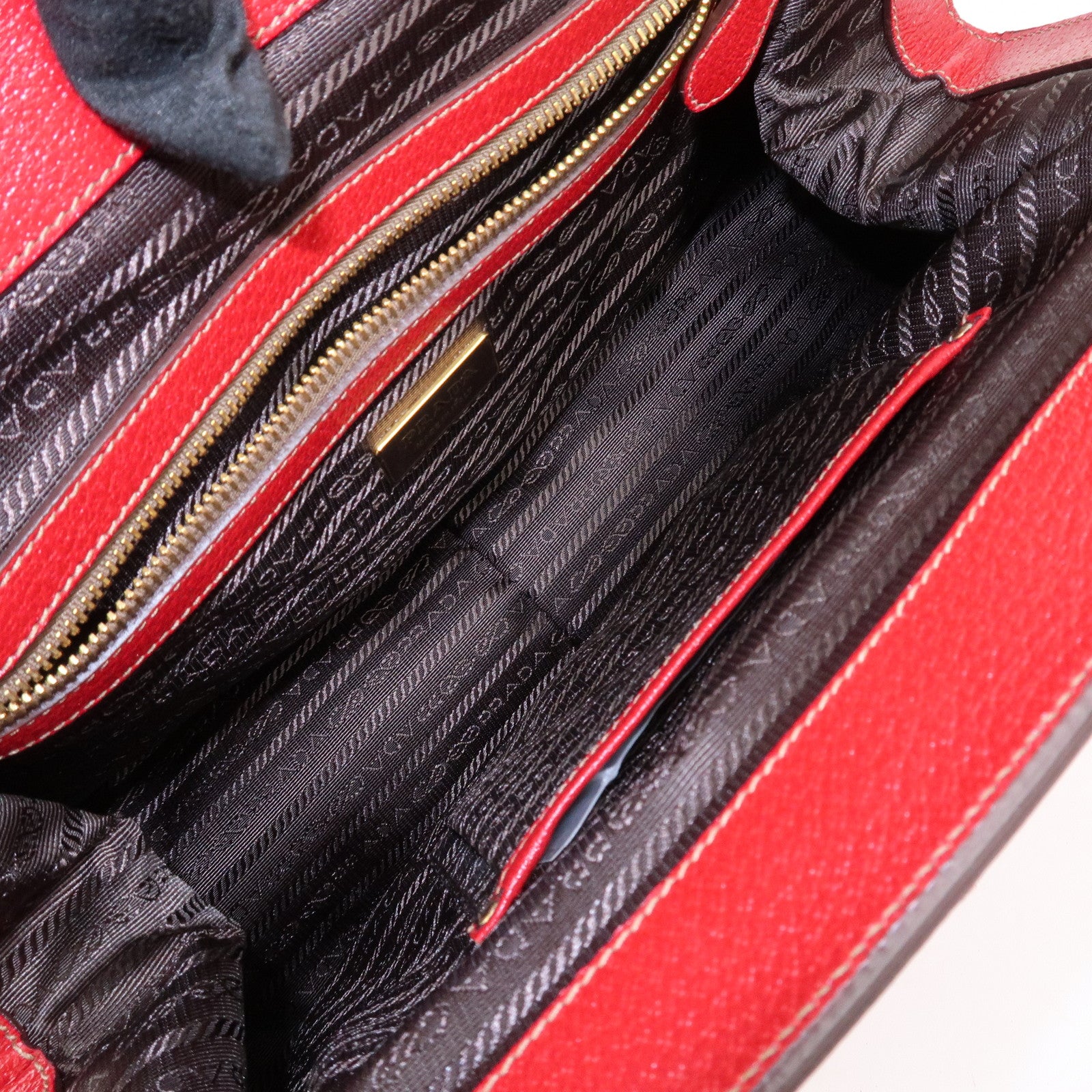 PRADA Logo Leather Hand Bag Shoulder Bag Red BR3508