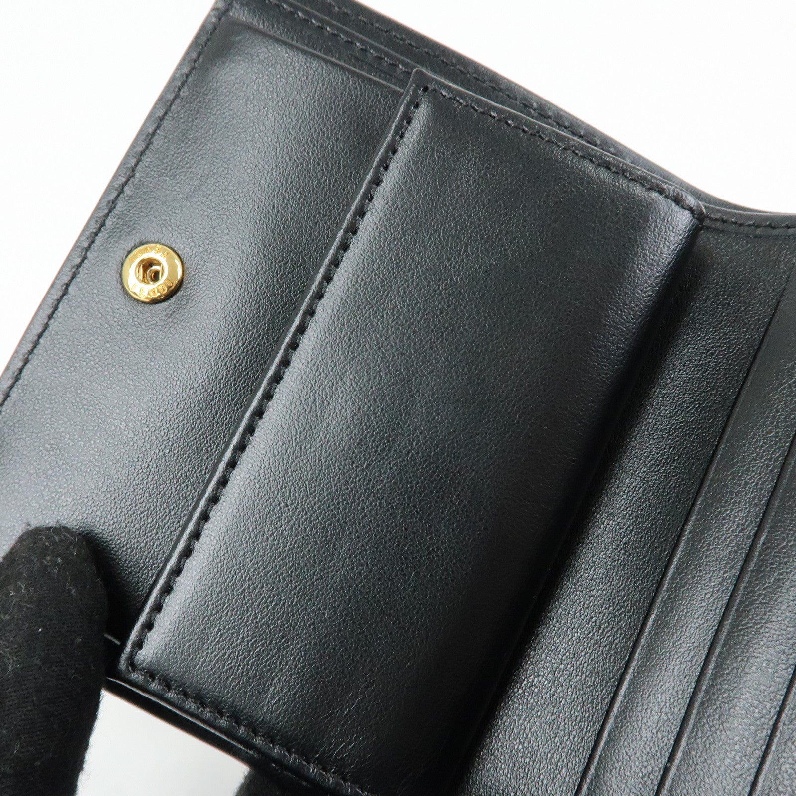 FENDI F IS FENDI Leather Bi-fold Compact Wallet Black 8M0387