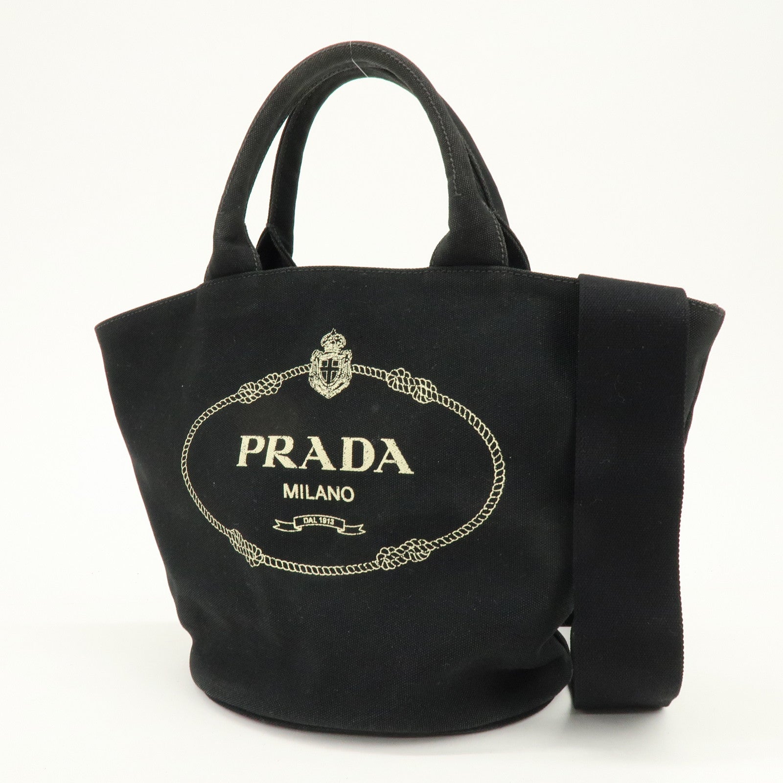 PRADA Triangle Logo Canapa Canvas 2Way Bag Tote Bag Black 1BG186