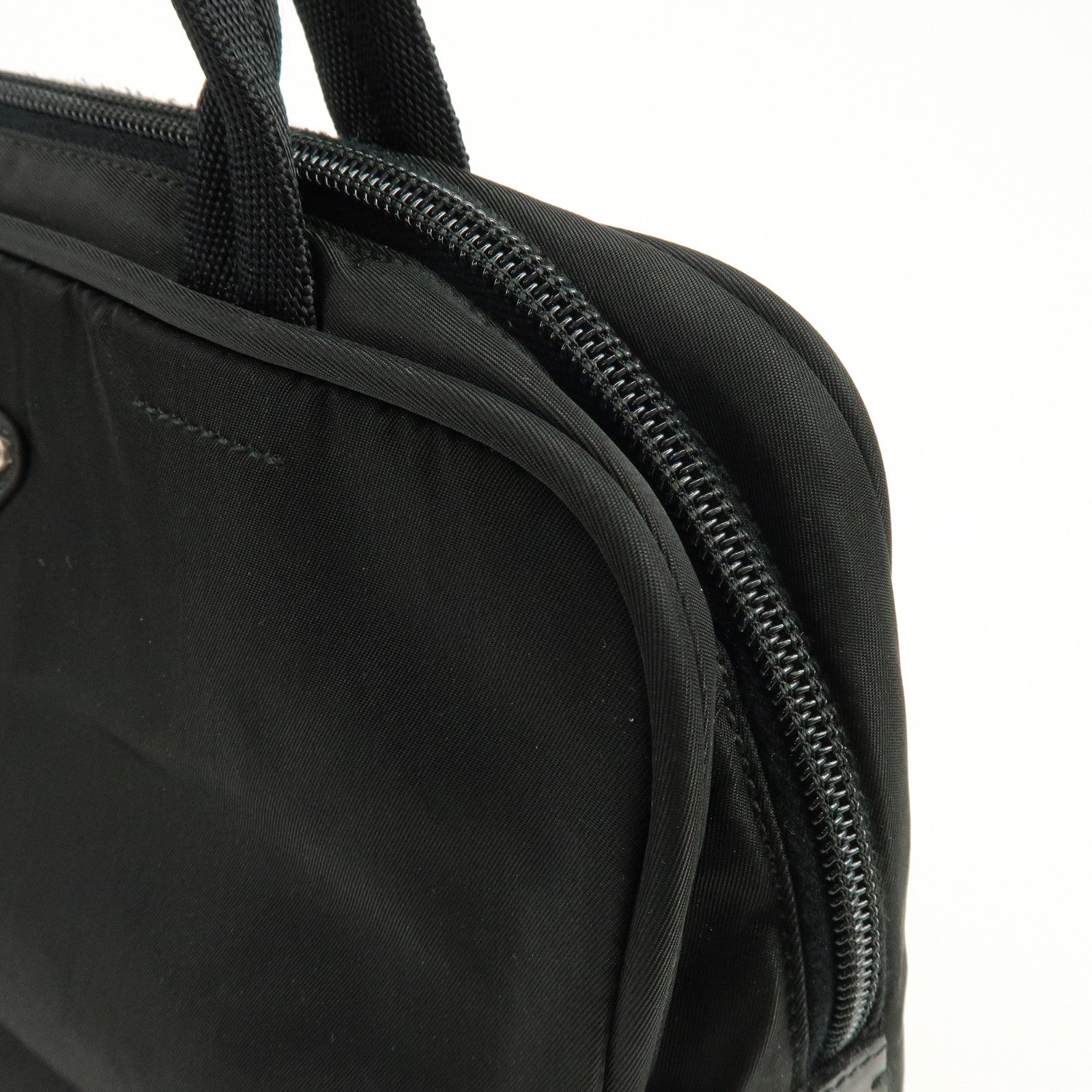 PRADA Triangle Logo Nylon Leather Hand Bag Tote Bag Black B8495