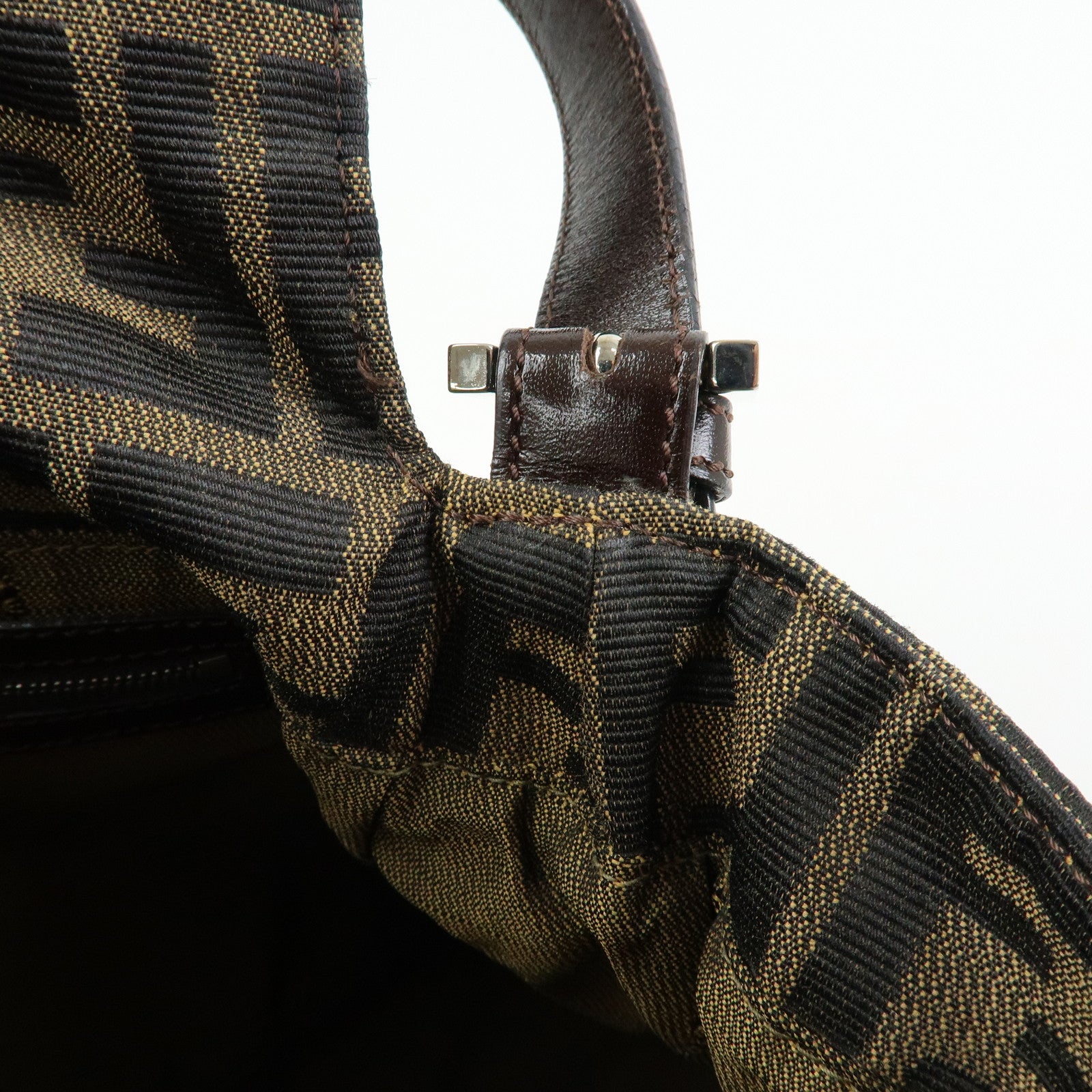 FENDI Mamma Baguette Zucca Canvas Leather Shoulder Bag Brown 26325