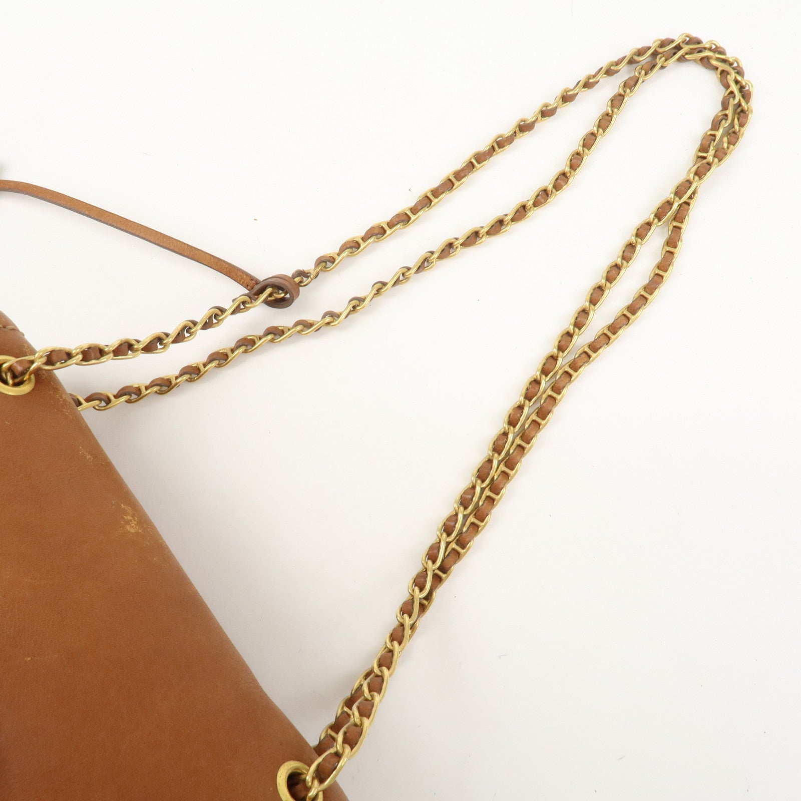 PRADA Logo Leather Chain Shoulder Bag Crossbody Bag Camel