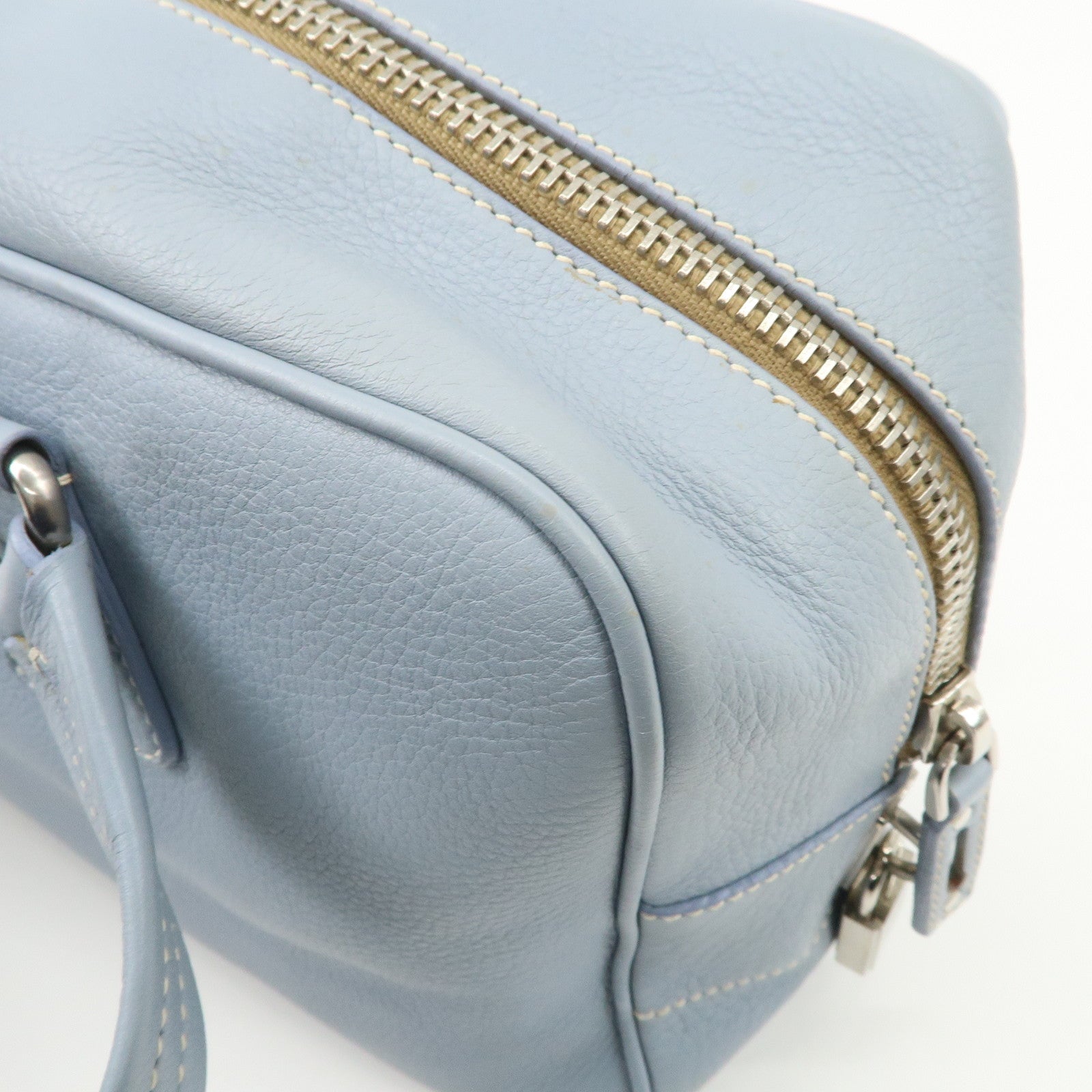 PRADA Leather Boston Bag Shoulder Bag Blue BR2246 Used