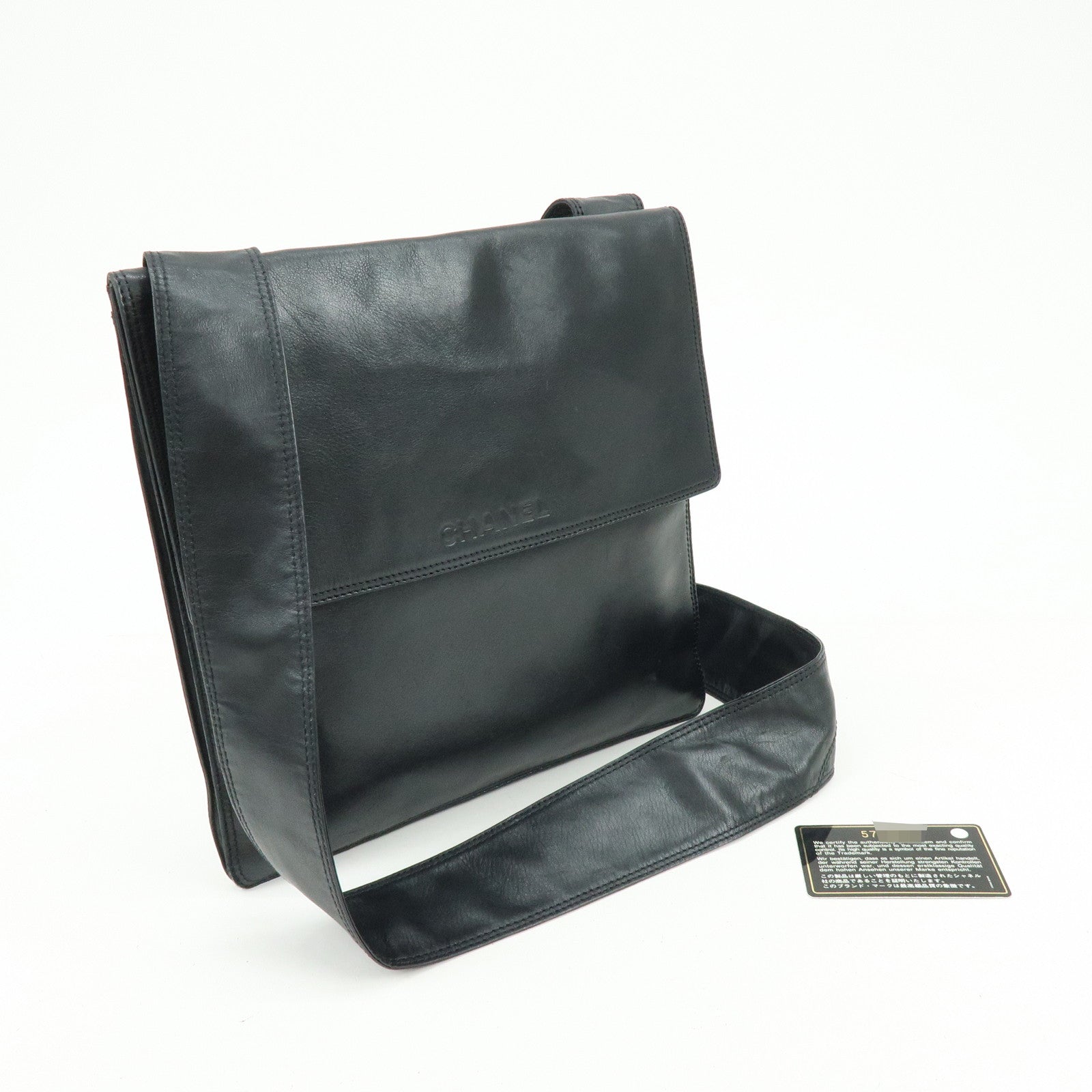 CHANEL Logo Lamb Skin Shoulder Bag Crossbody Bag Black