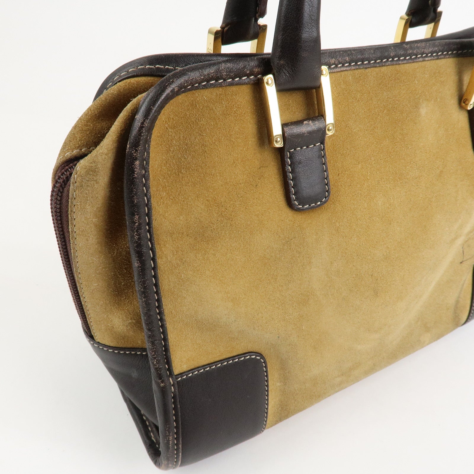 LOEWE Anagram Leather Suede Amazona 28 Hand Bag Beige Brown