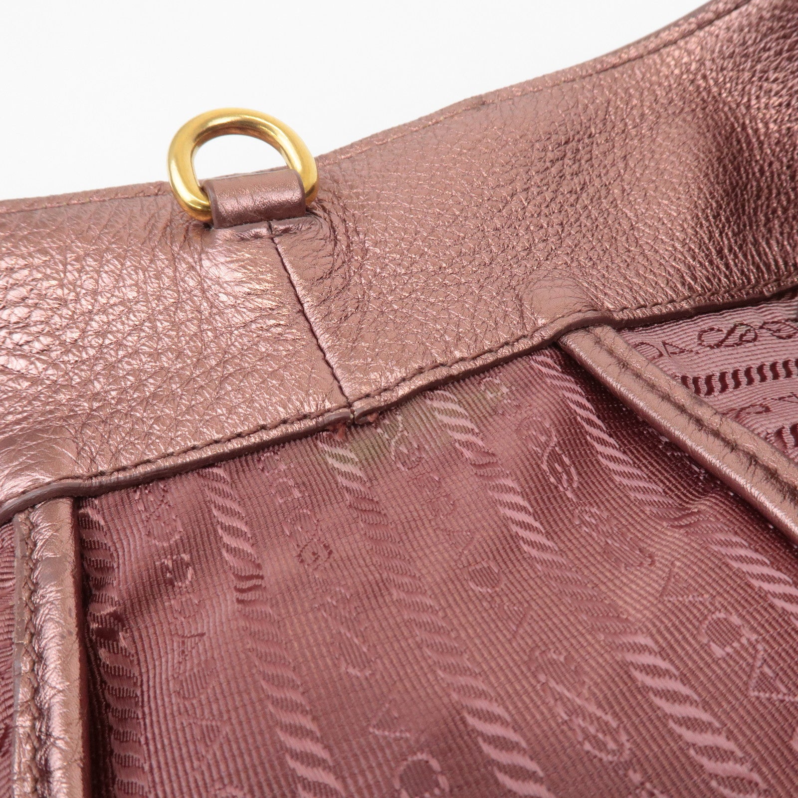 PRADA Leather 2Way Tote Bag Shoulder Bag Metallic Pink BN1713 Used