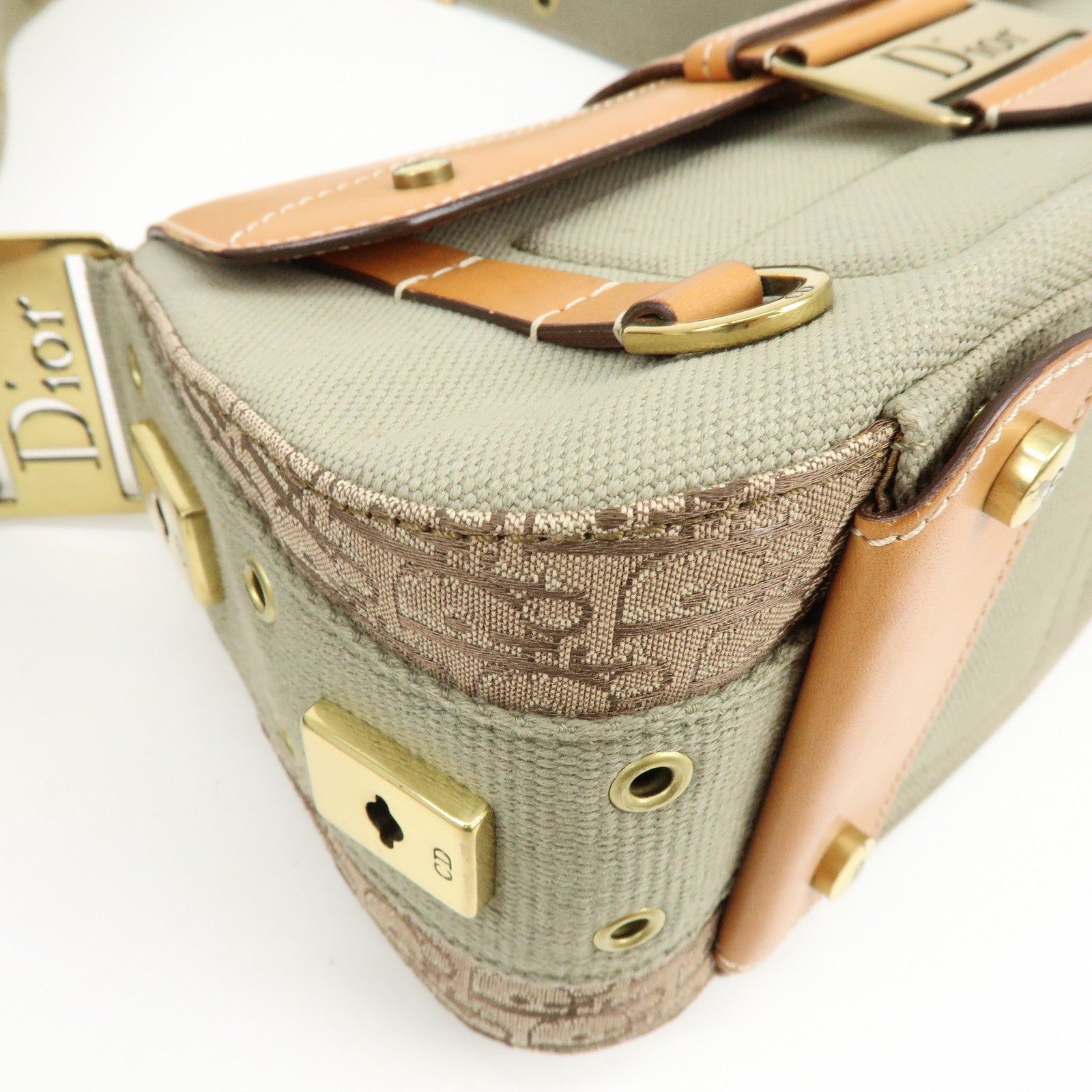 Christian Dior Street Chic Canvas Leather Shoulder Bag Khaki Camel