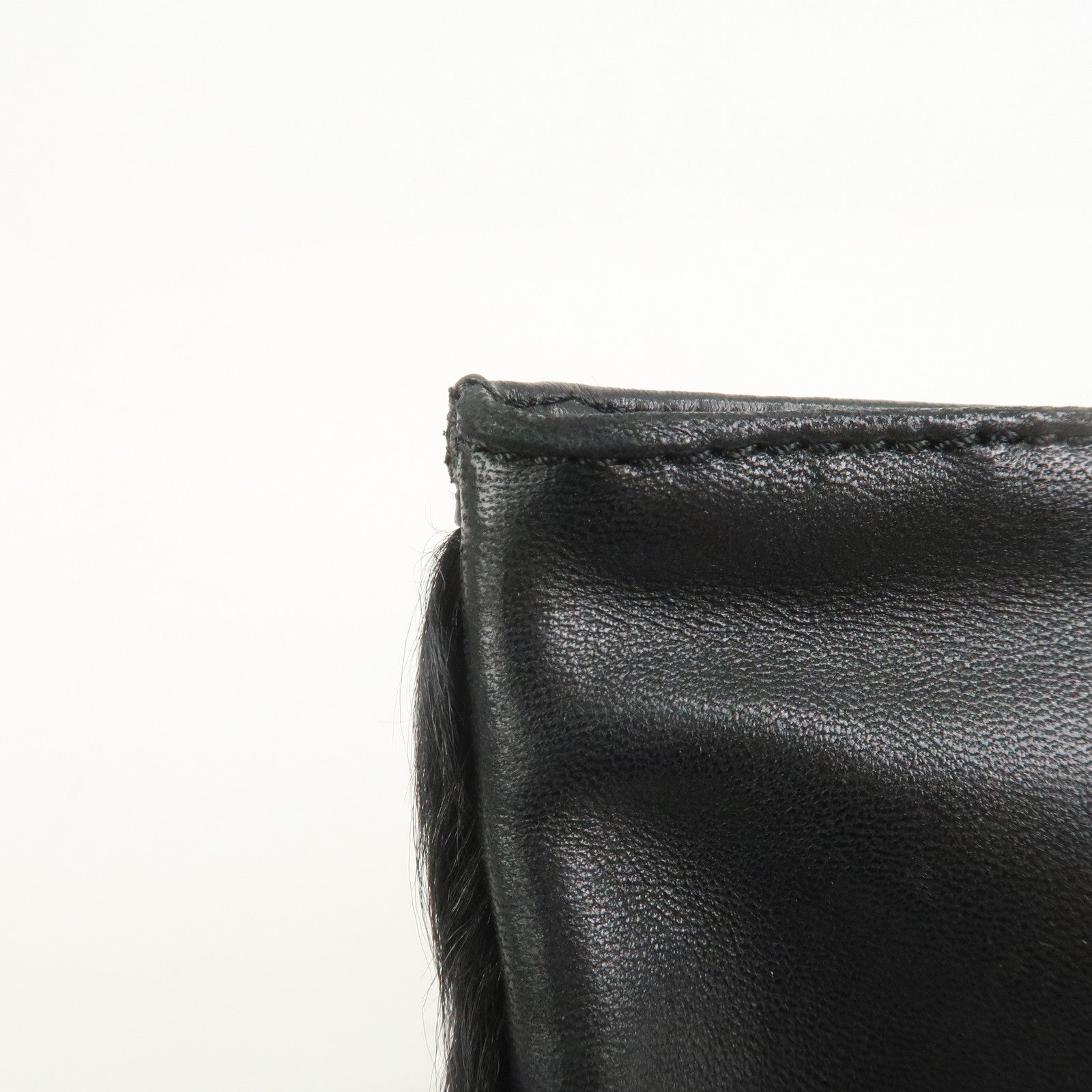 LOEWE Logo Fur Leather Cosmetic Pouch Black