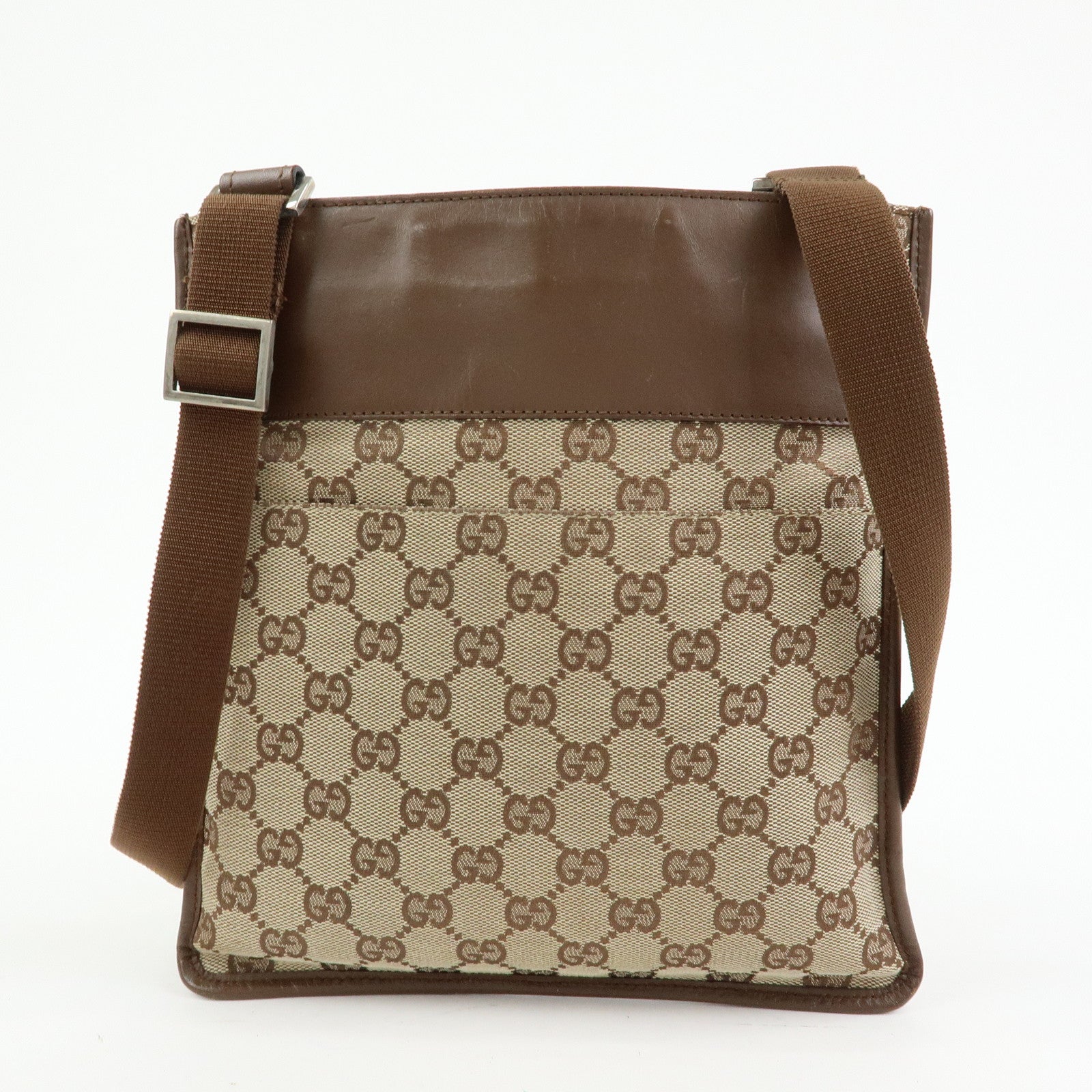 GUCCI GG Canvas Leather Shoulder Bag Crossbody Bag Brown 27639