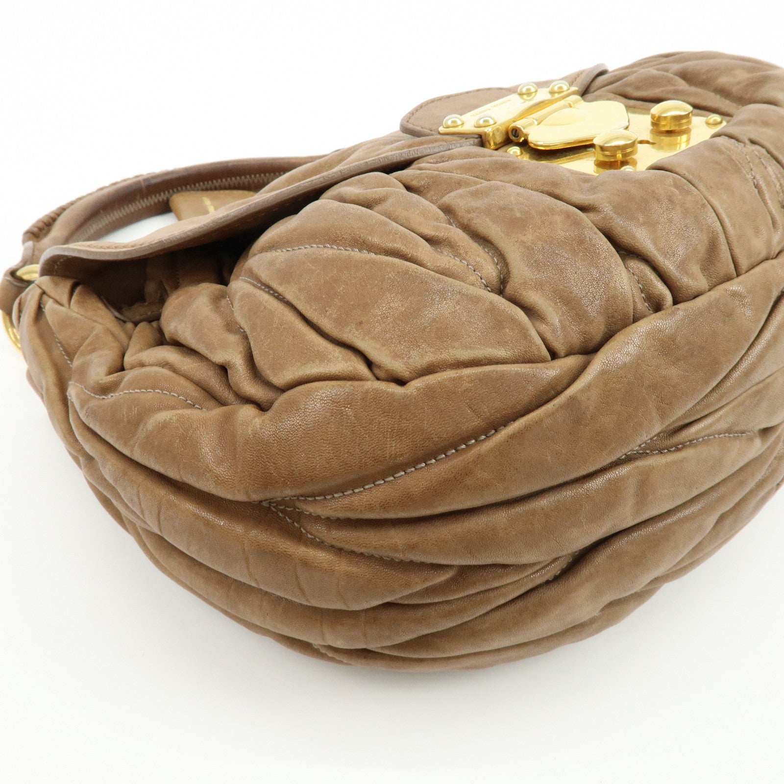 MIU MIU Matelasse Leather 2Way Bag Hand Bag Shoulder Bag Brown