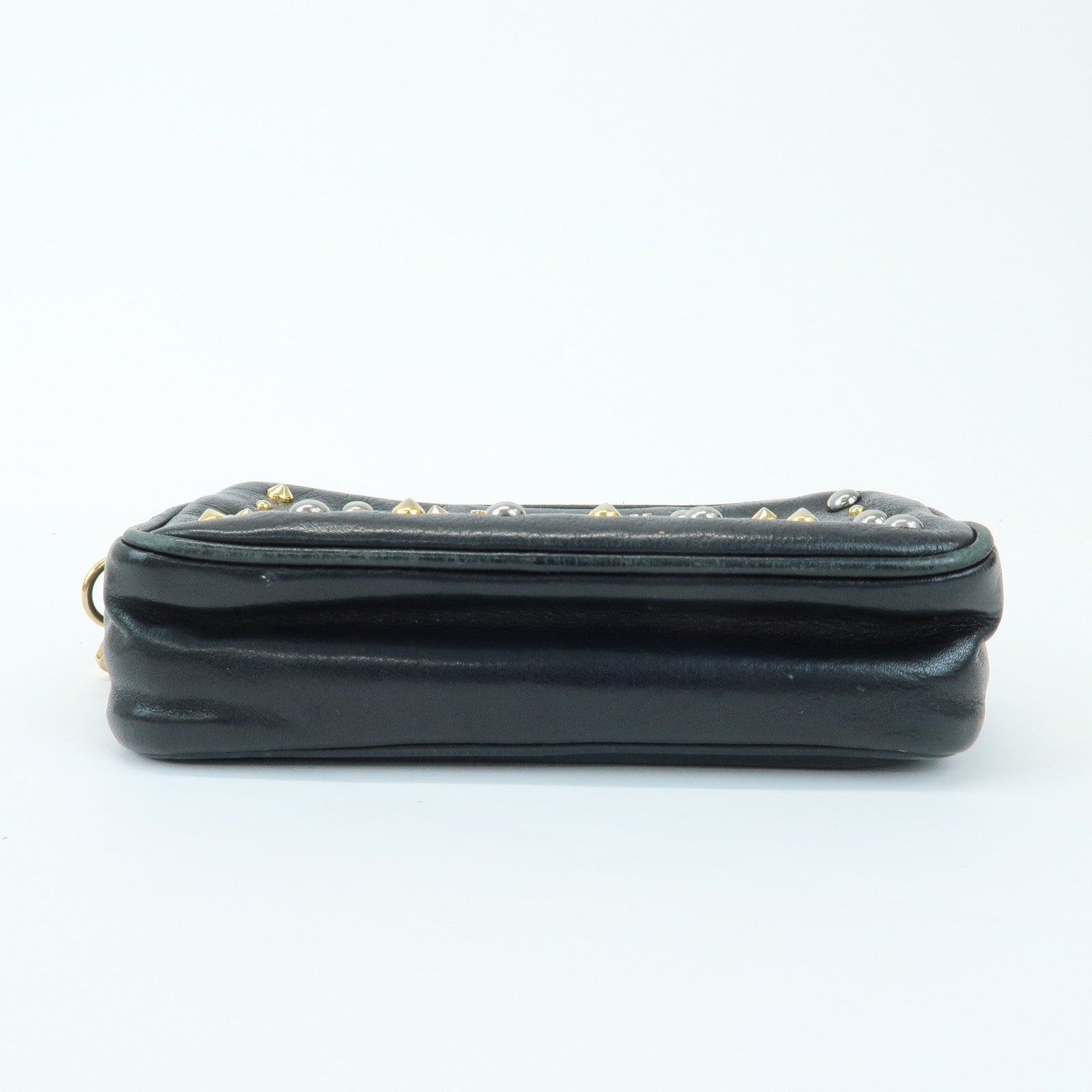 MIU MIU Lamb Skin Studs Cosmetic Pouch Accessoires Pouch Black