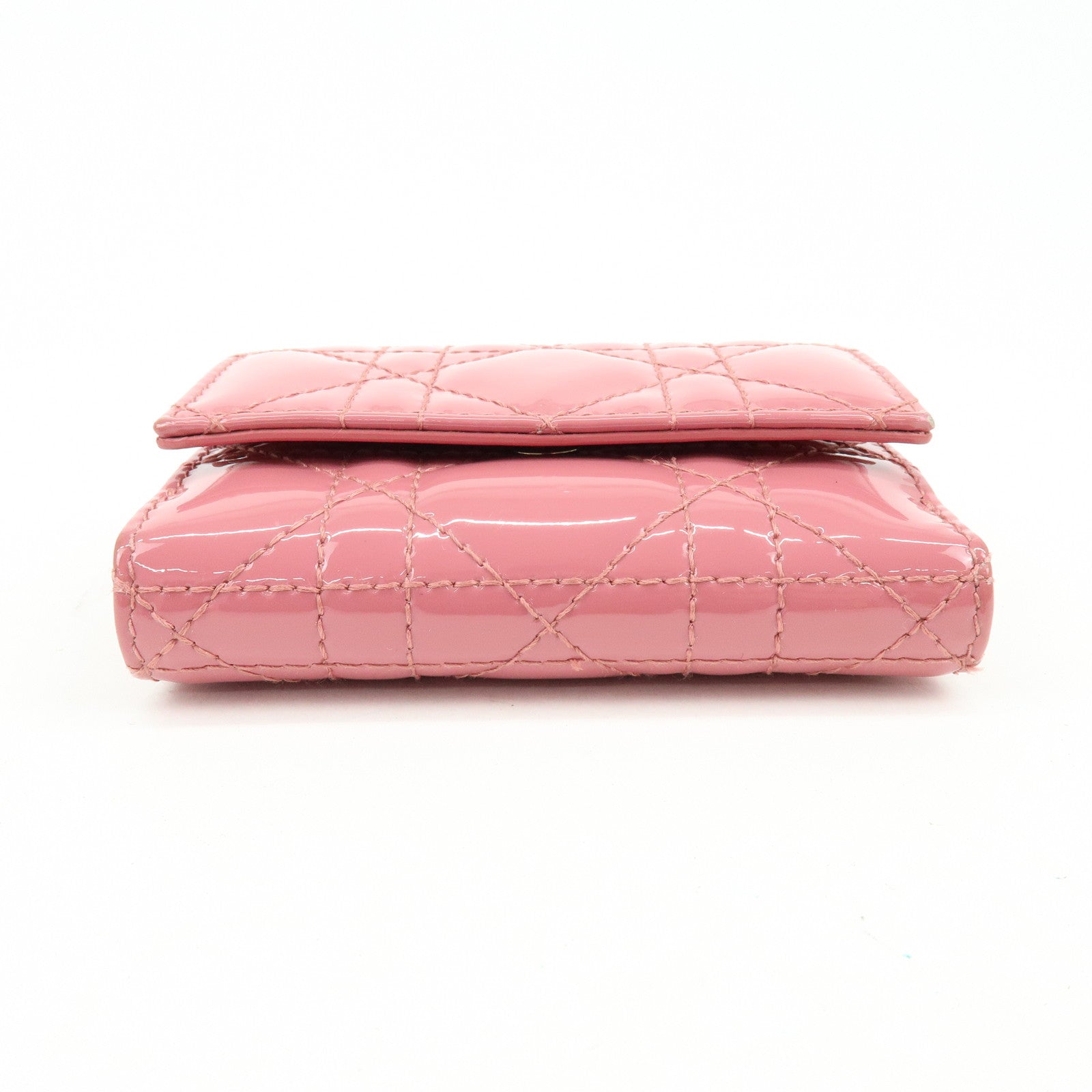 Christian Dior Canage Patent Leather Compact Wallet Pink