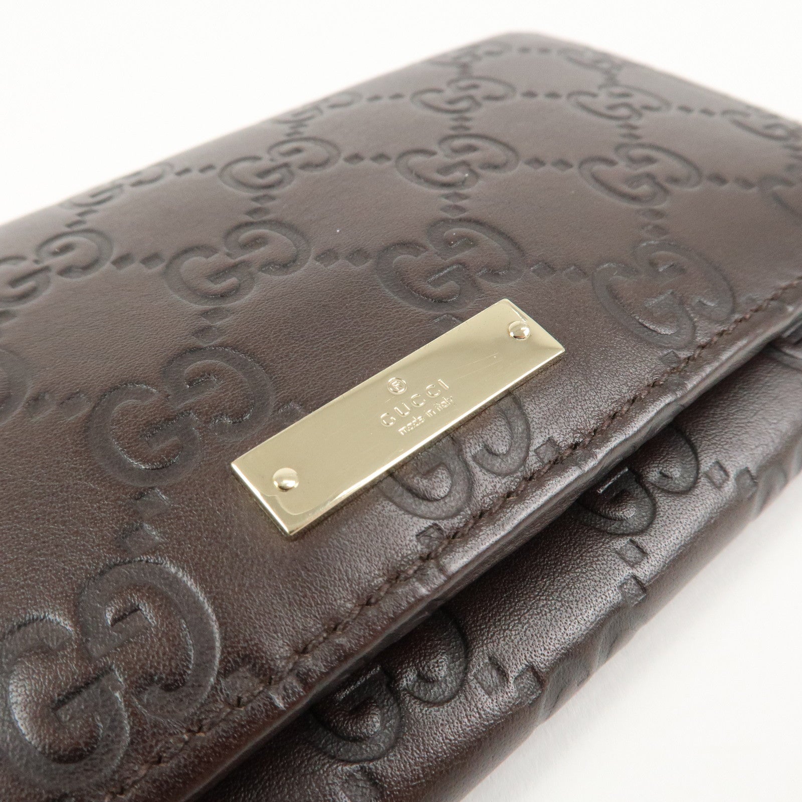 GUCCI Guccissima Leather Metal Bar Bi-fold Long Wallet Brown 244946 Used